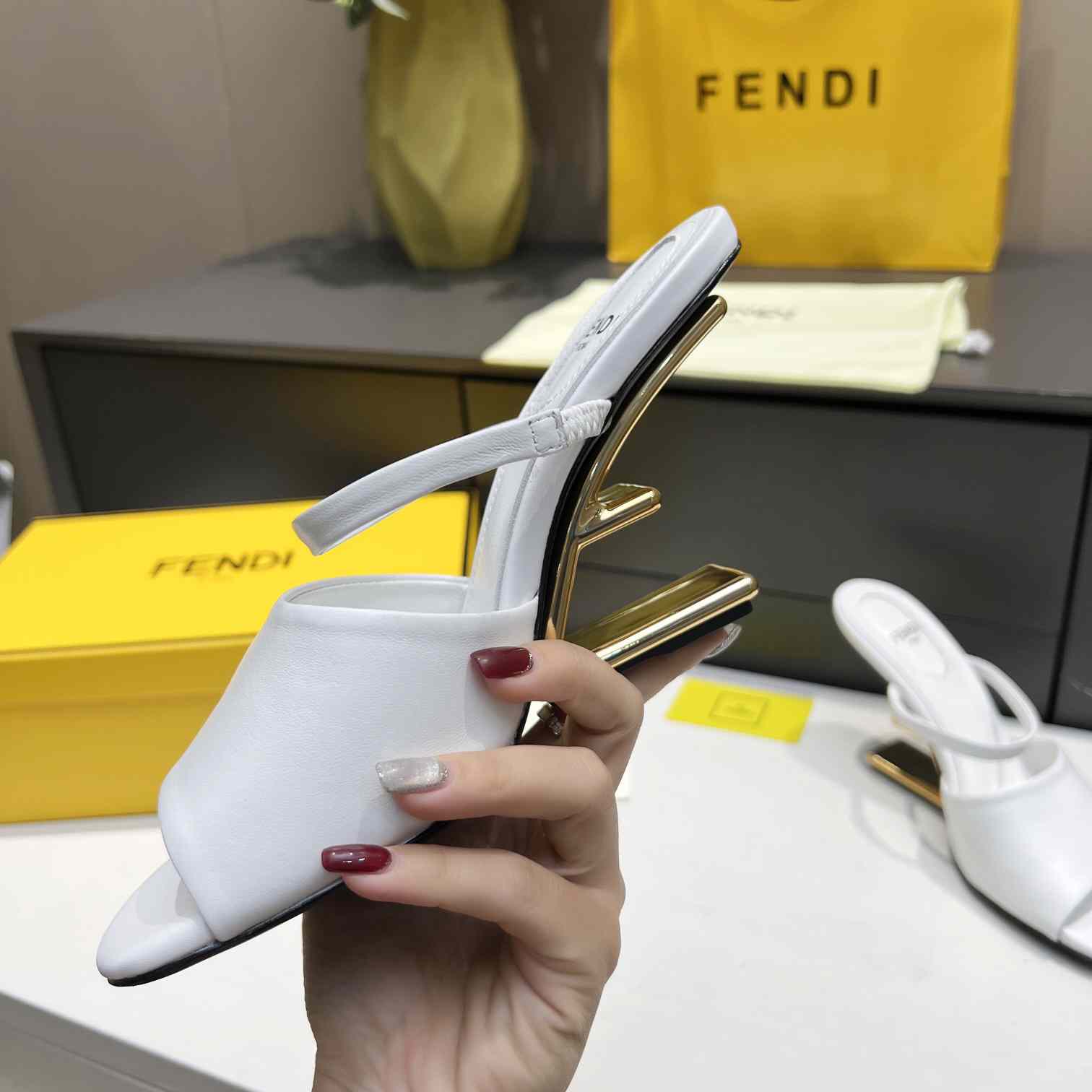 Fendi First White Leather High-Heeled Sandals - PerfectKickZ