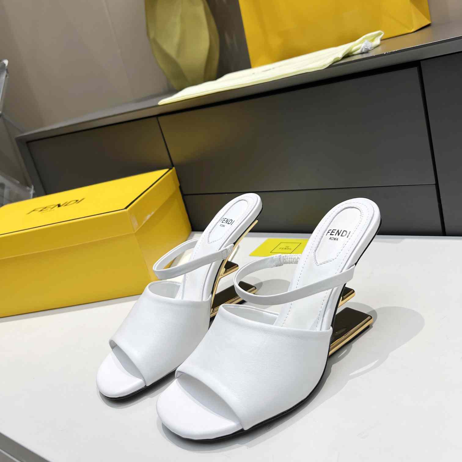 Fendi First White Leather High-Heeled Sandals - PerfectKickZ