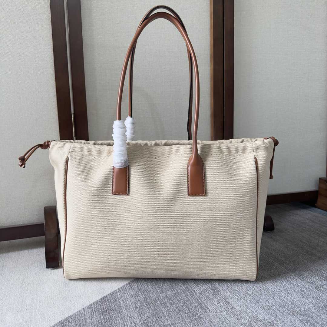 Celine Cabas Drawstring Cuir Triomphe In Textile And Calfskin Natural / Tan - PerfectKickZ