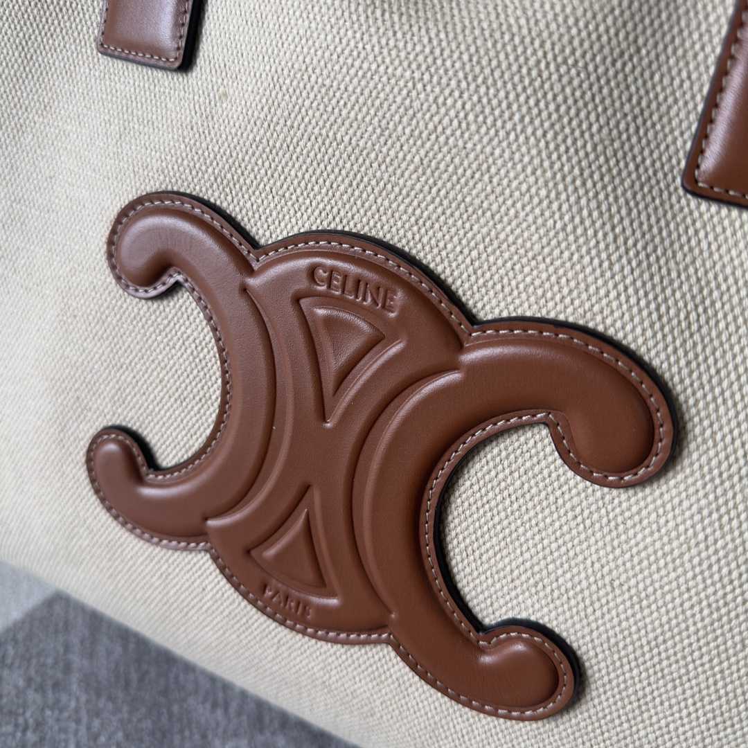 Celine Cabas Drawstring Cuir Triomphe In Textile And Calfskin Natural / Tan - PerfectKickZ