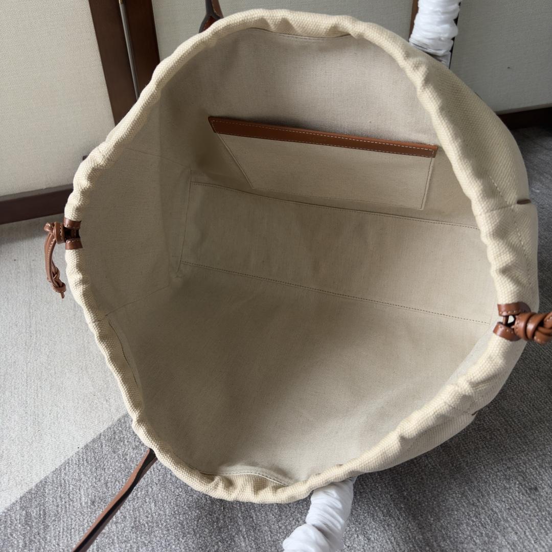 Celine Cabas Drawstring Cuir Triomphe In Textile And Calfskin Natural / Tan - PerfectKickZ