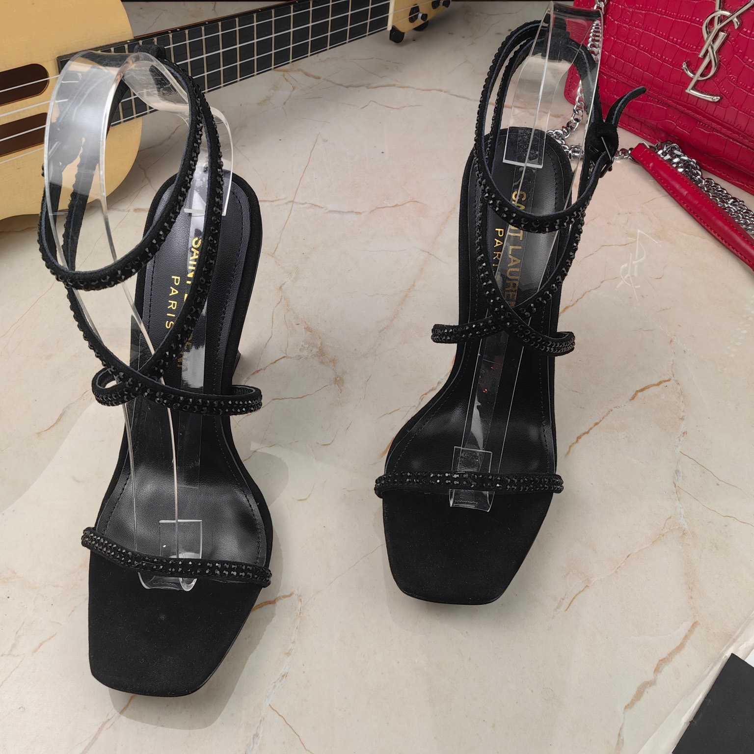 Saint Laurent Opyum Sandals In Crepe Satin And Rhinestones  - PerfectKickZ