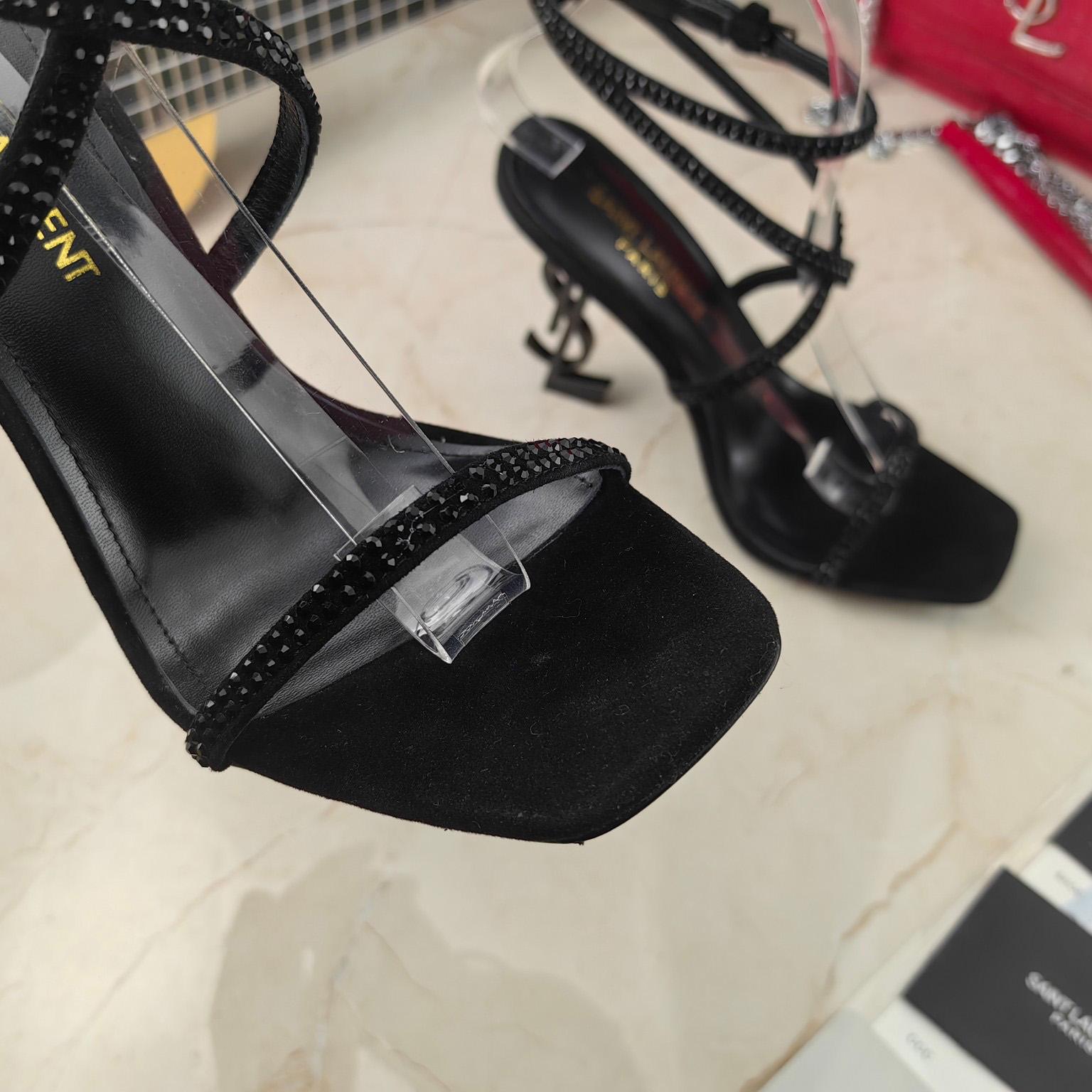 Saint Laurent Opyum Sandals In Crepe Satin And Rhinestones  - PerfectKickZ