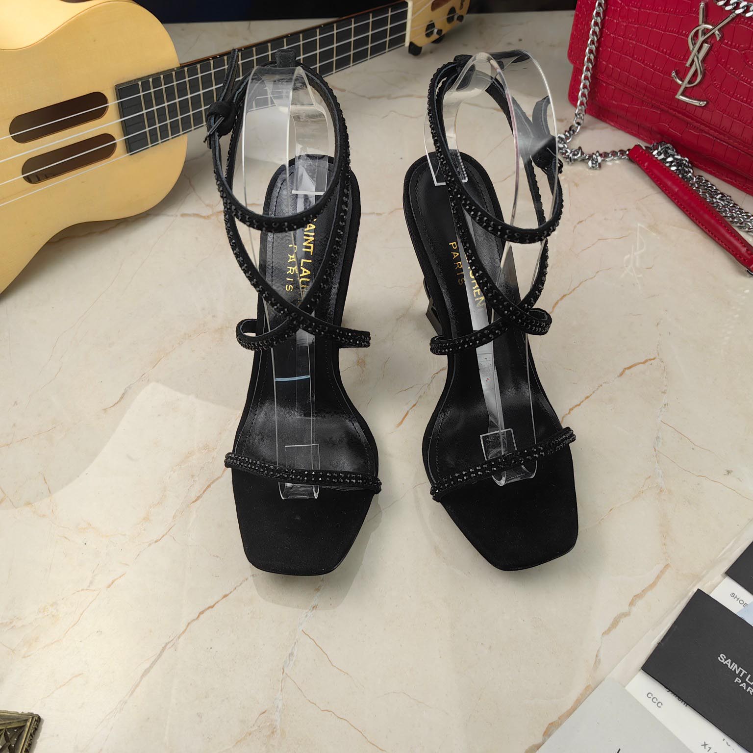 Saint Laurent Opyum Sandals In Crepe Satin And Rhinestones  - PerfectKickZ