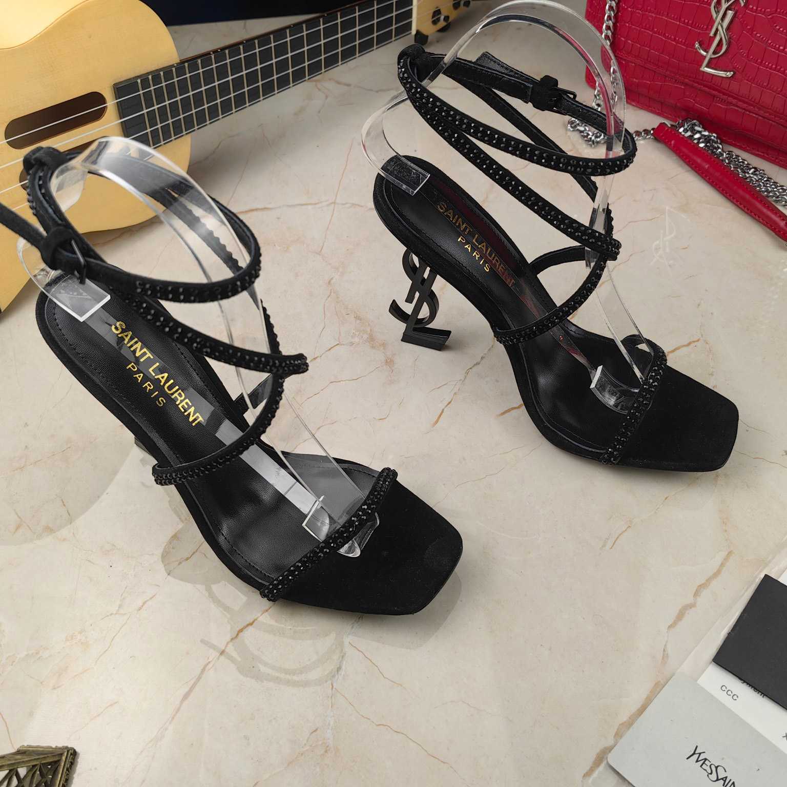 Saint Laurent Opyum Sandals In Crepe Satin And Rhinestones  - PerfectKickZ
