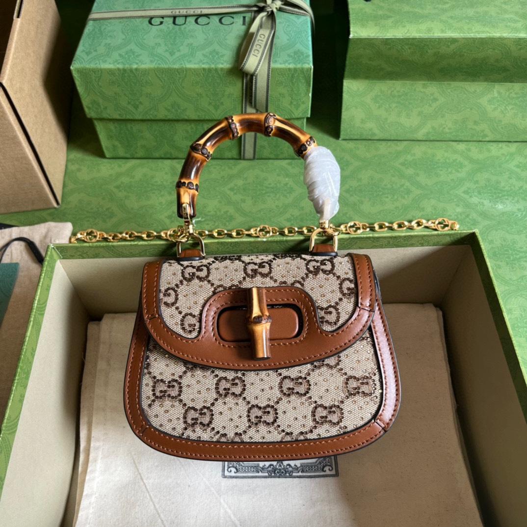 Gucci Bamboo 1947 Mini Top Handle Bag(17-12.5-8cm)   - PerfectKickZ