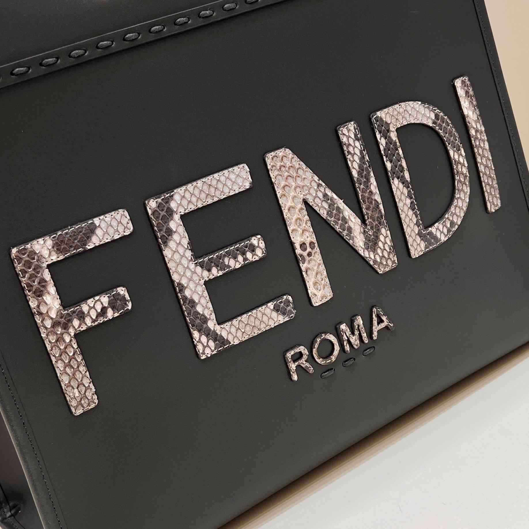 Fendi Sunshine Medium Dark Gray Leather And Elaphe Shopper - PerfectKickZ