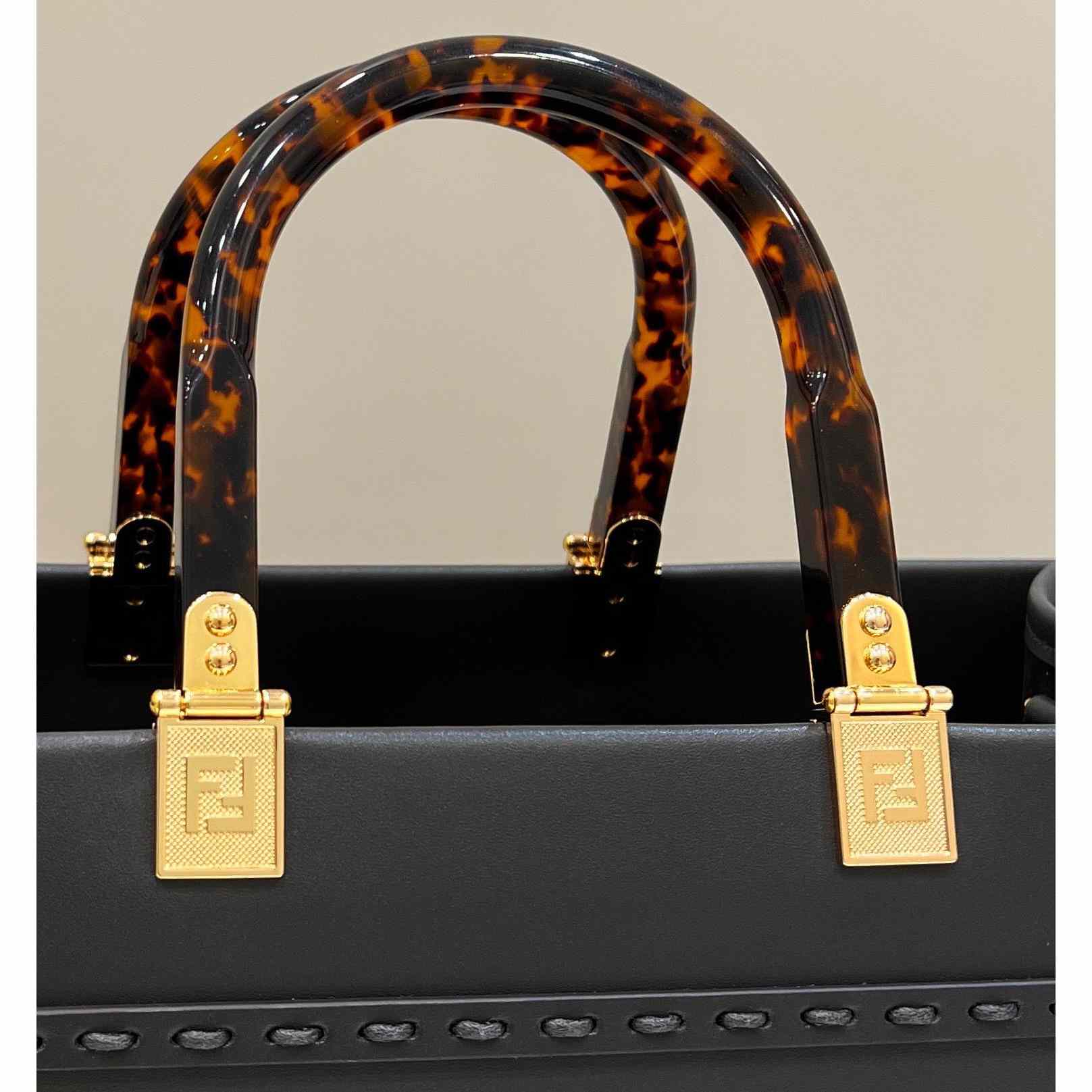 Fendi Sunshine Medium Dark Gray Leather And Elaphe Shopper - PerfectKickZ