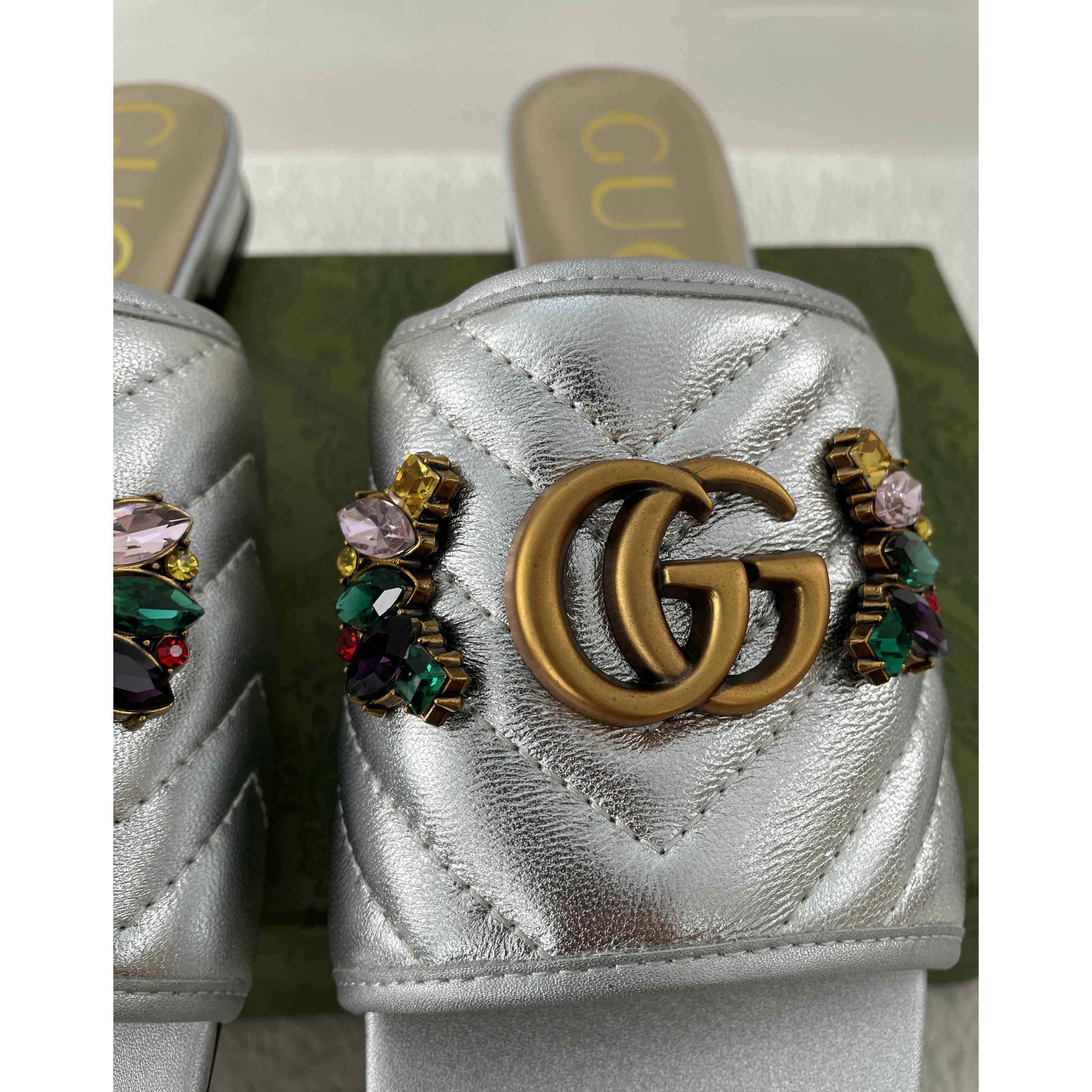 Gucci Women's Crystal Embellished Leather Slide Sandals - PerfectKickZ