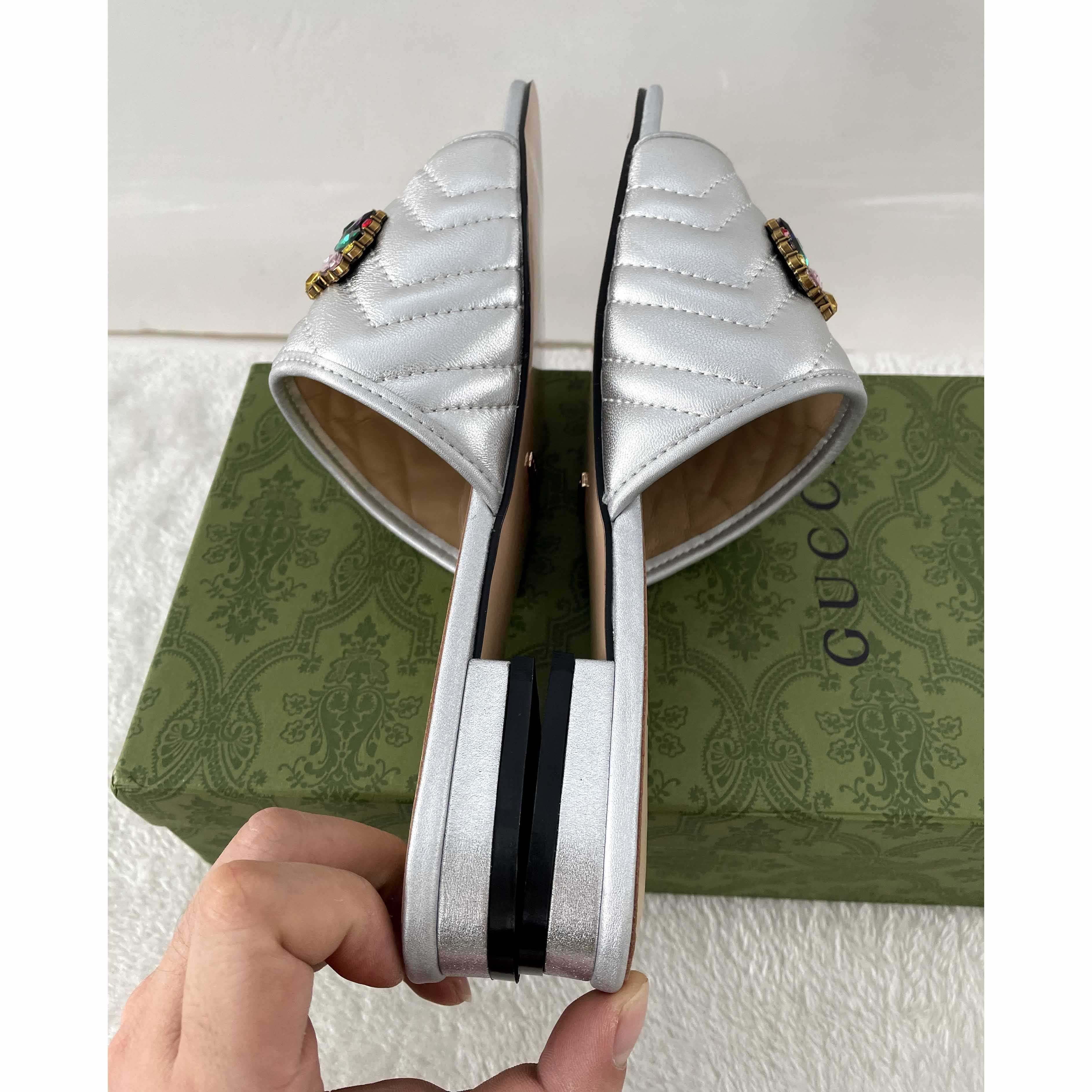 Gucci Women's Crystal Embellished Leather Slide Sandals - PerfectKickZ