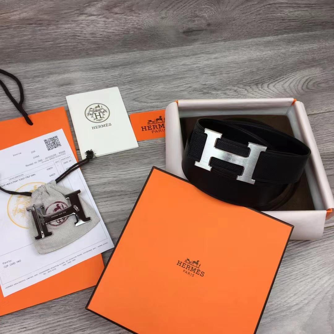 Hermes Black Leather Belt - PerfectKickZ