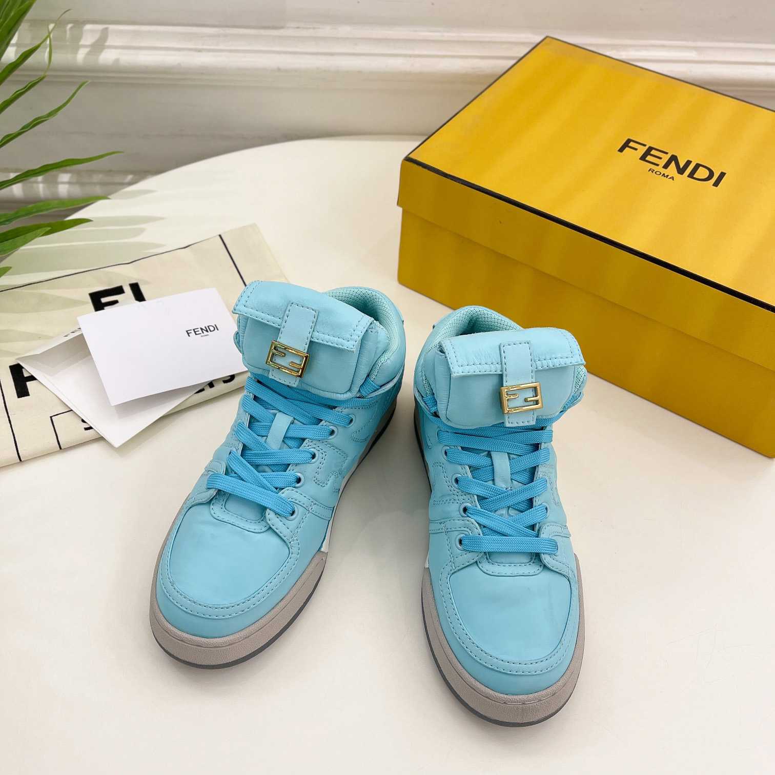 Fendi Match Turquoise Nylon High-Tops Sneaker - PerfectKickZ