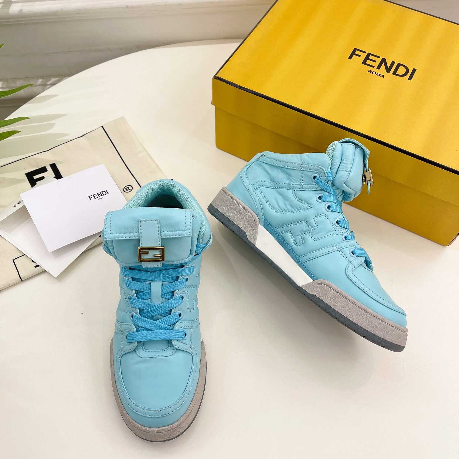 Fendi Match Turquoise Nylon High-Tops Sneaker - PerfectKickZ