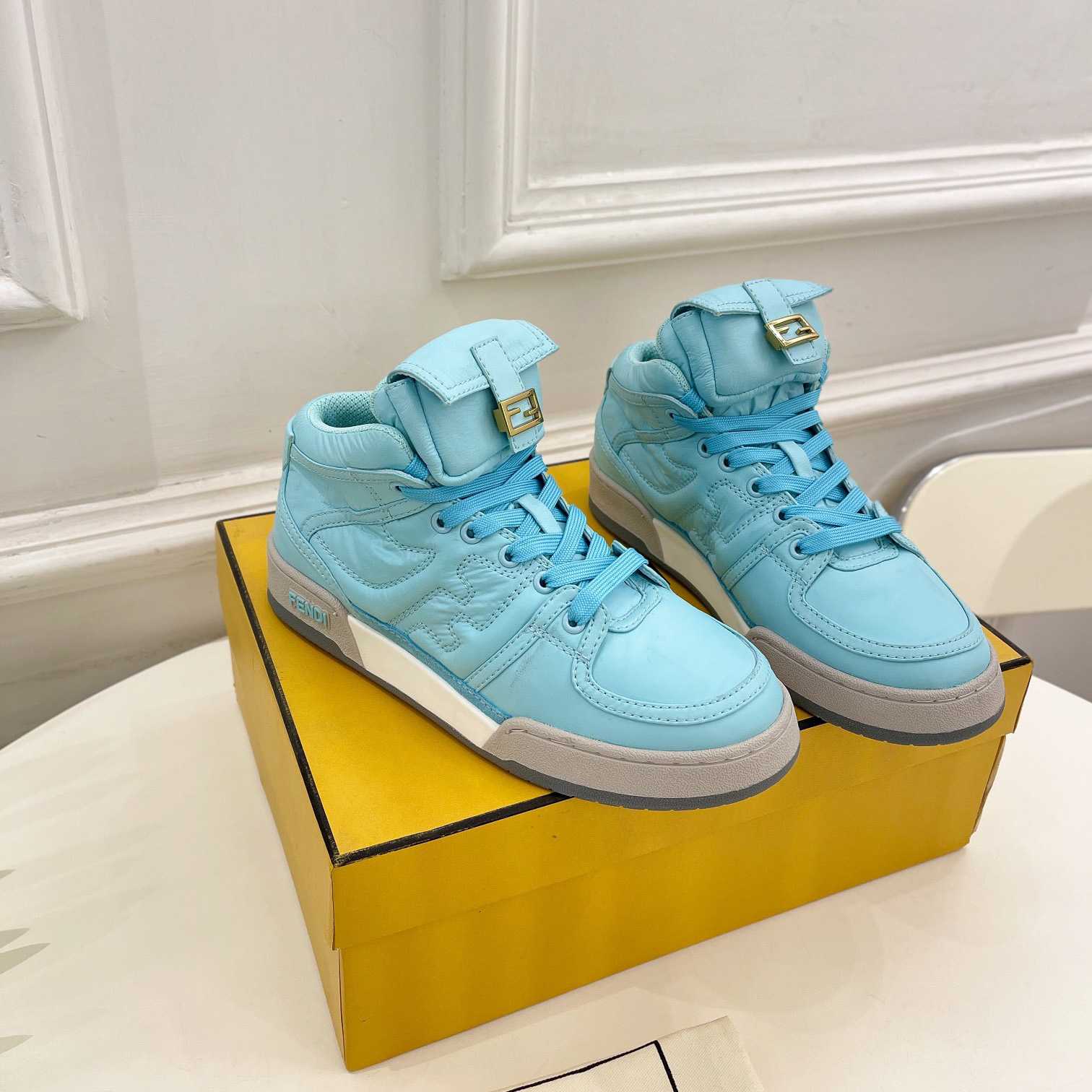 Fendi Match Turquoise Nylon High-Tops Sneaker - PerfectKickZ