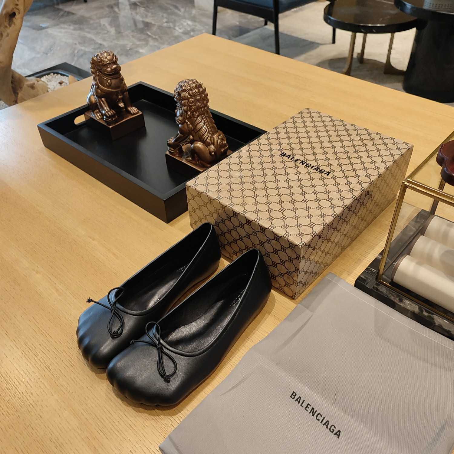 Balenciaga Women's Black Fetish Ballerina Flats - PerfectKickZ