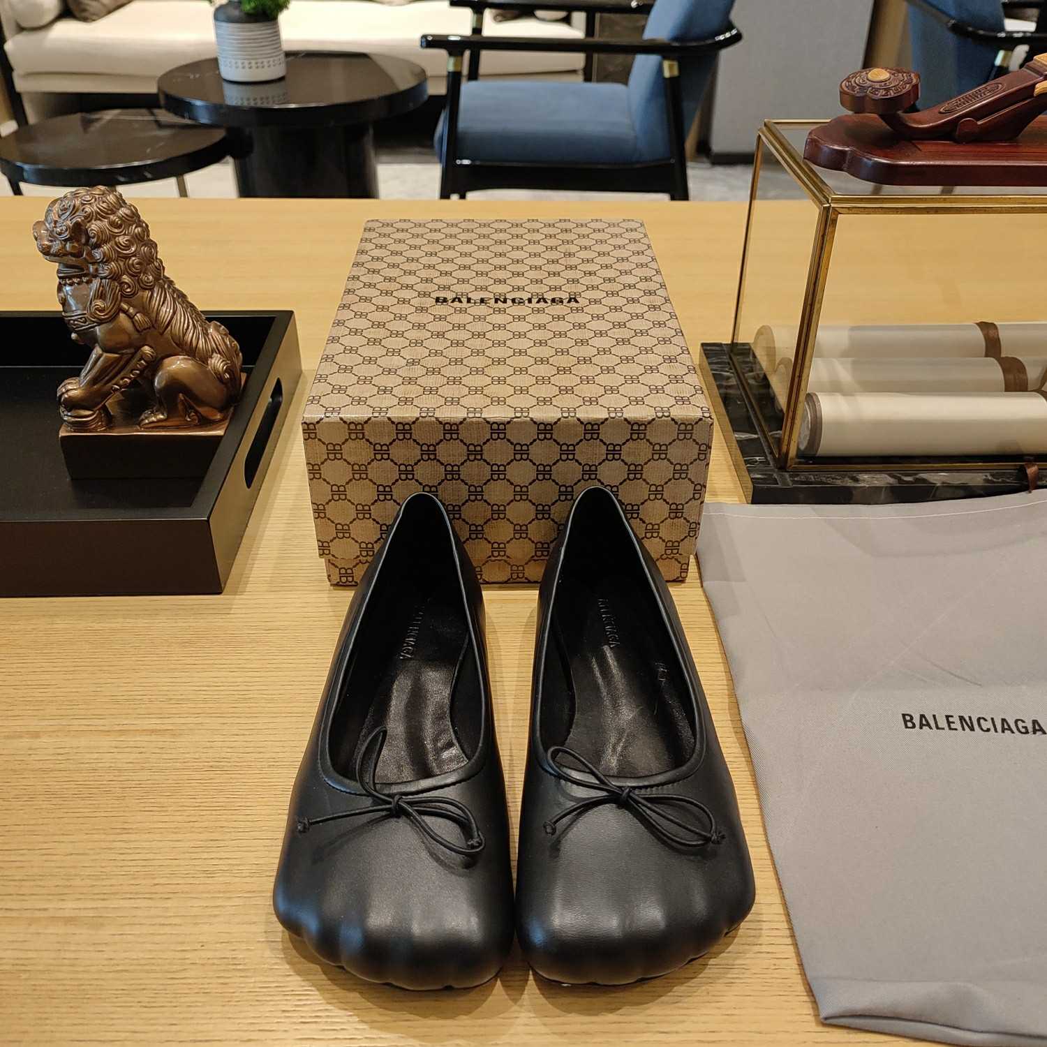 Balenciaga Women's Black Fetish Ballerina Flats - PerfectKickZ