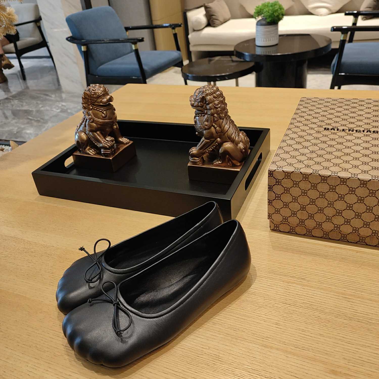 Balenciaga Women's Black Fetish Ballerina Flats - PerfectKickZ