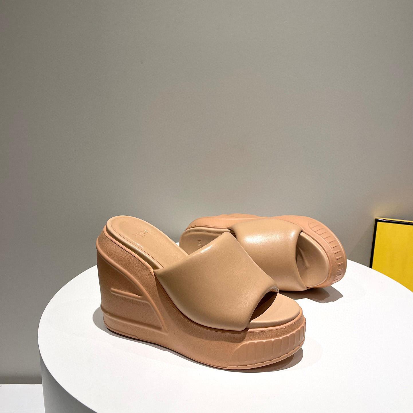 Fendi Fashion Show Beige Nappa Leather Slides - PerfectKickZ