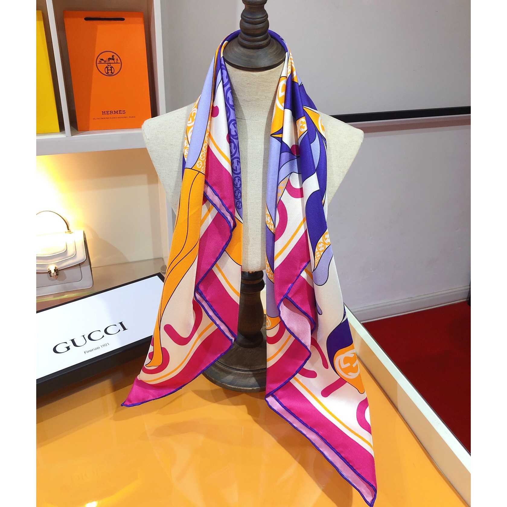 Gucci Maxi Flower Print Silk Scarf - PerfectKickZ