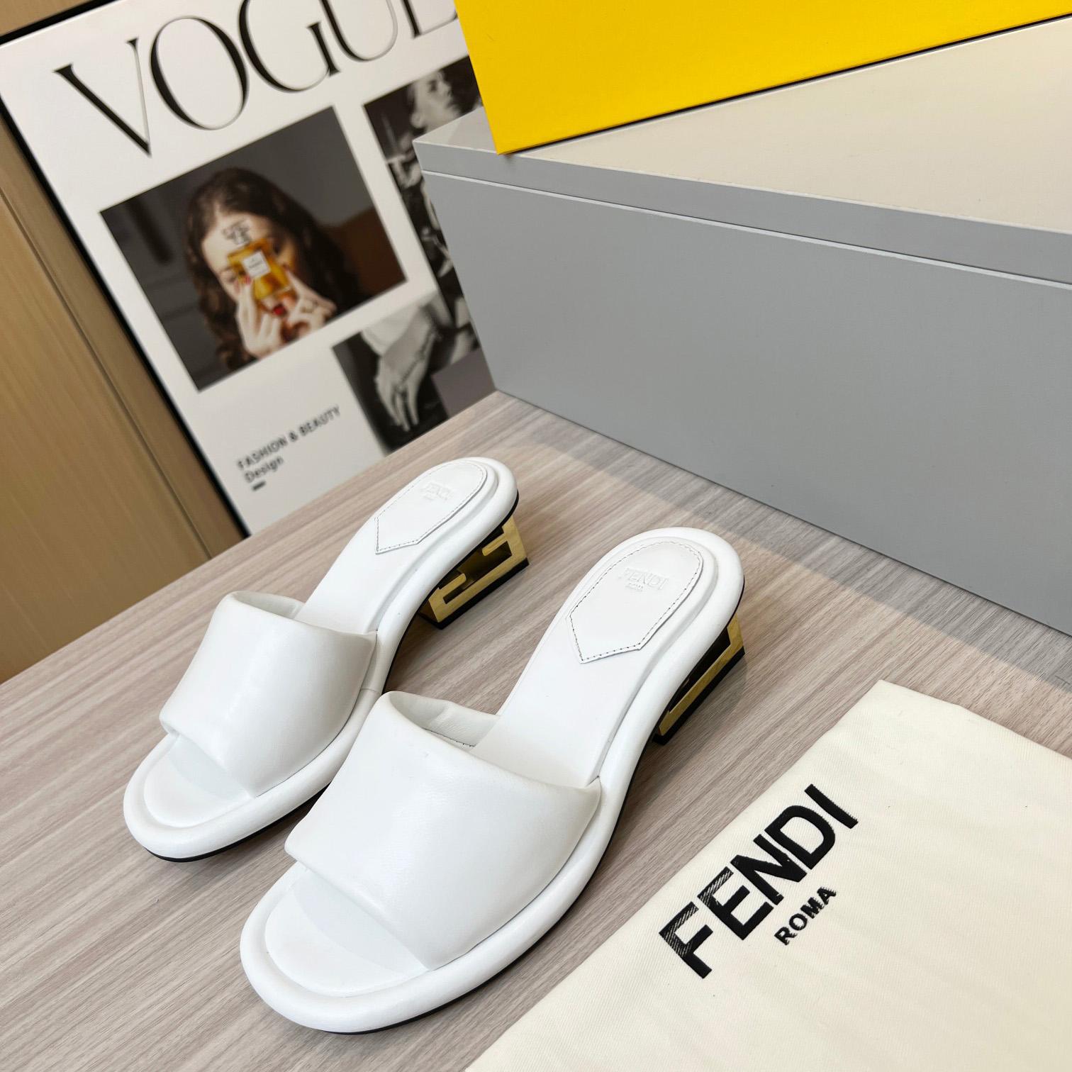 Fendi Baguette White Nappa Leather Slides - PerfectKickZ