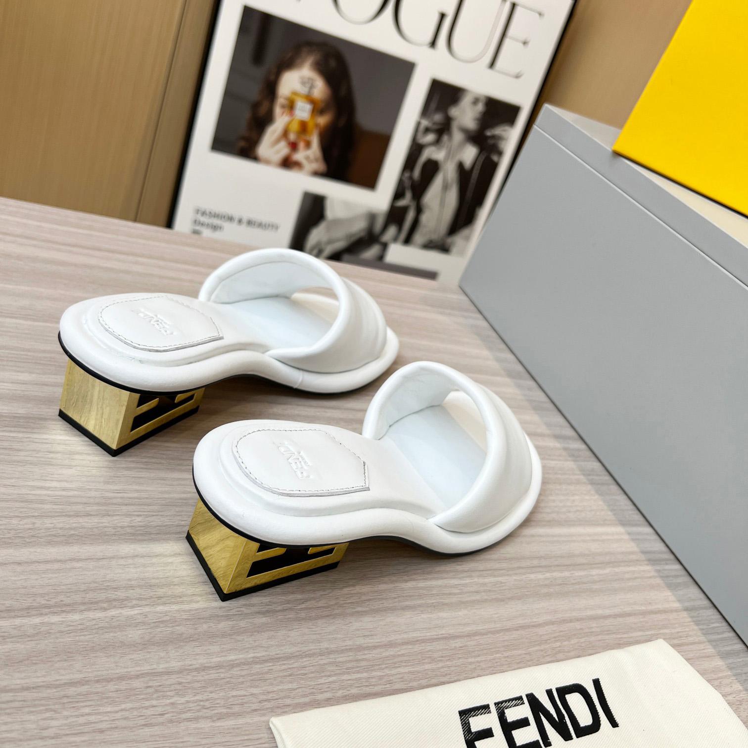 Fendi Baguette White Nappa Leather Slides - PerfectKickZ