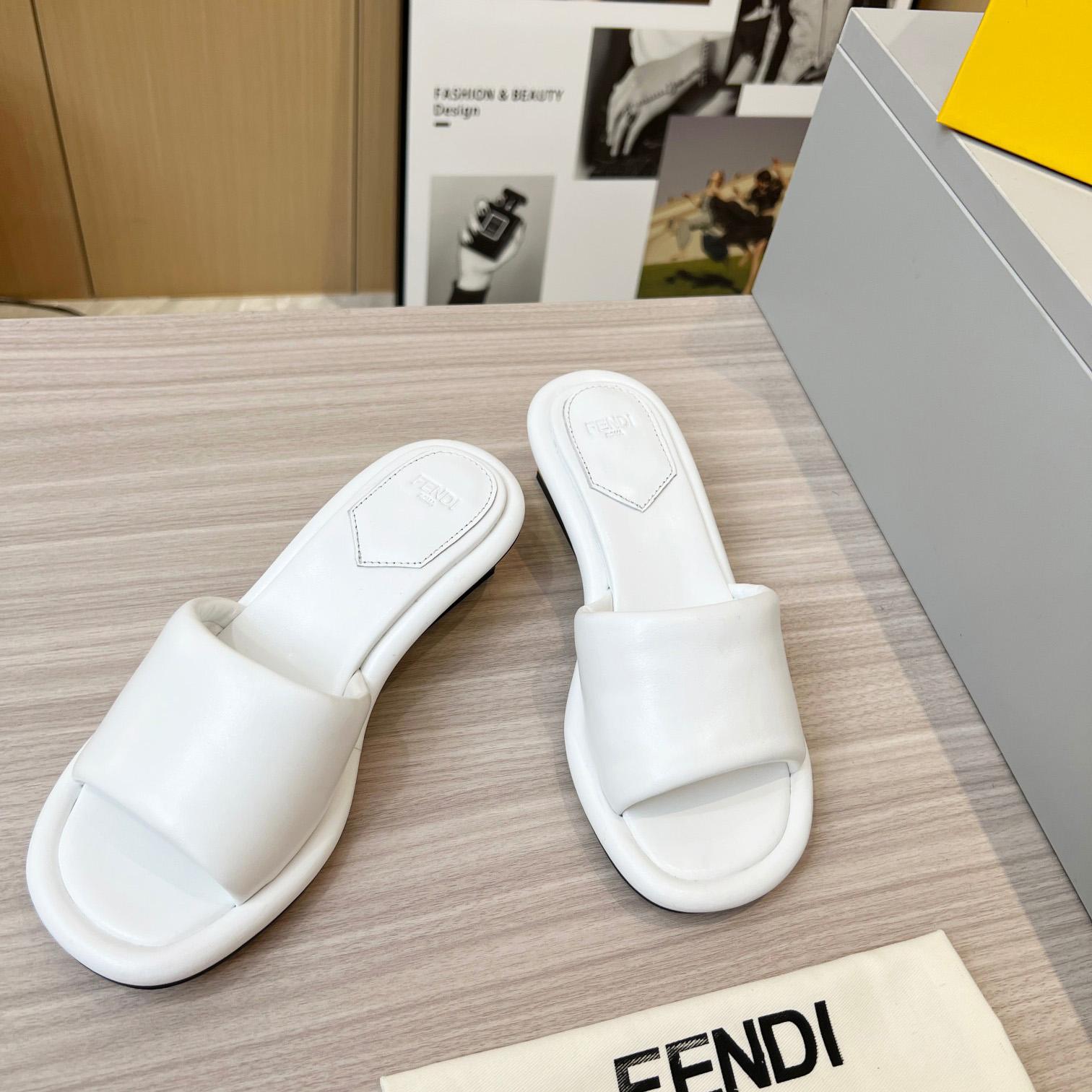 Fendi Baguette White Nappa Leather Slides - PerfectKickZ