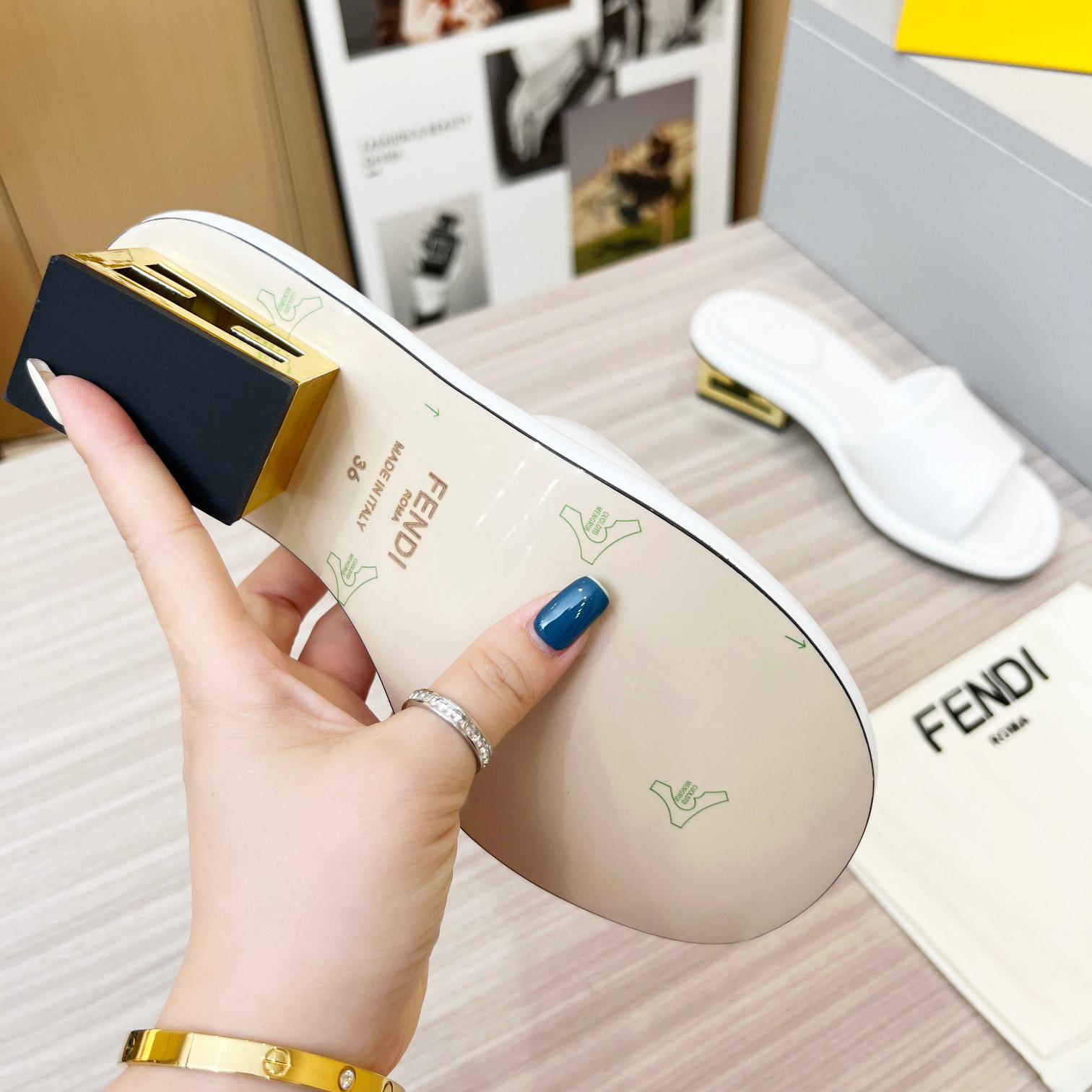 Fendi Baguette White Nappa Leather Slides - PerfectKickZ