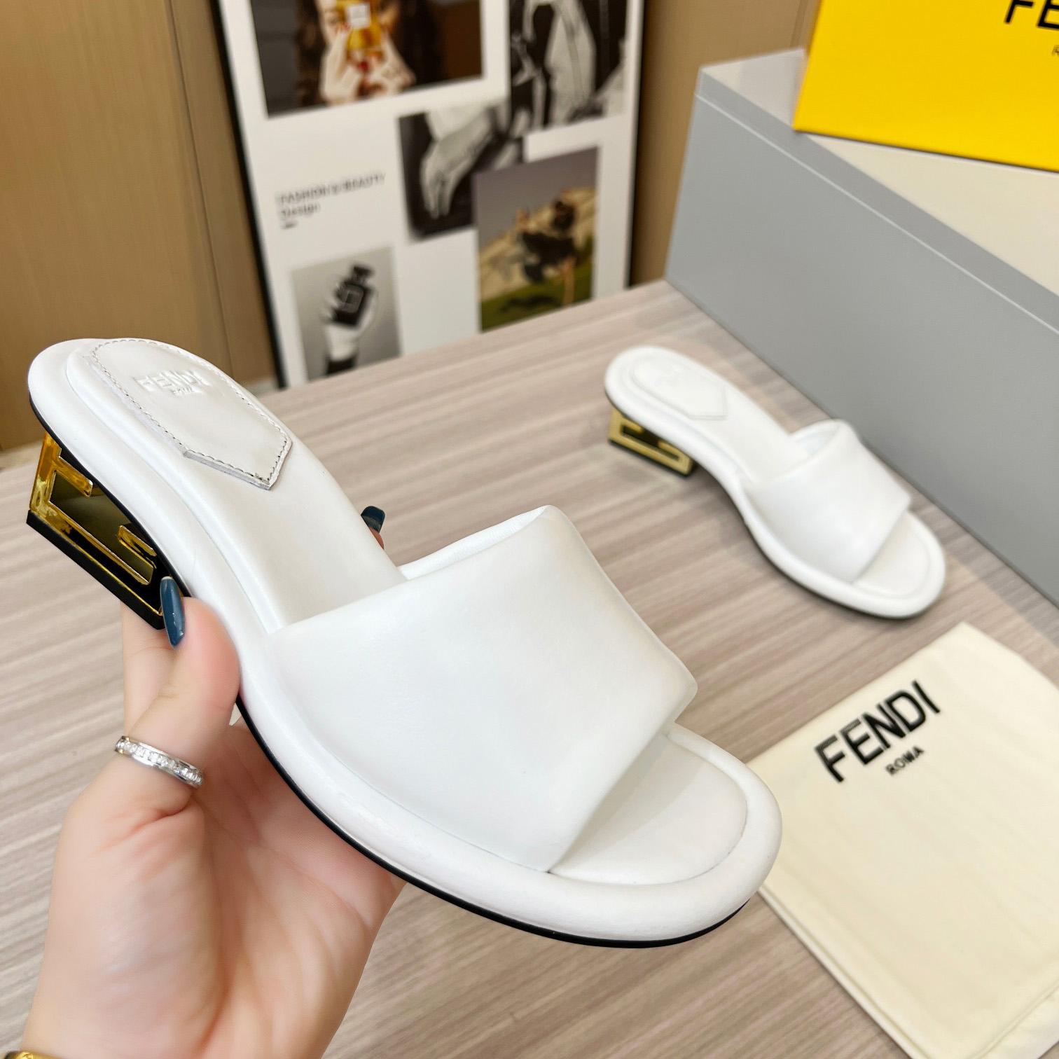 Fendi Baguette White Nappa Leather Slides - PerfectKickZ