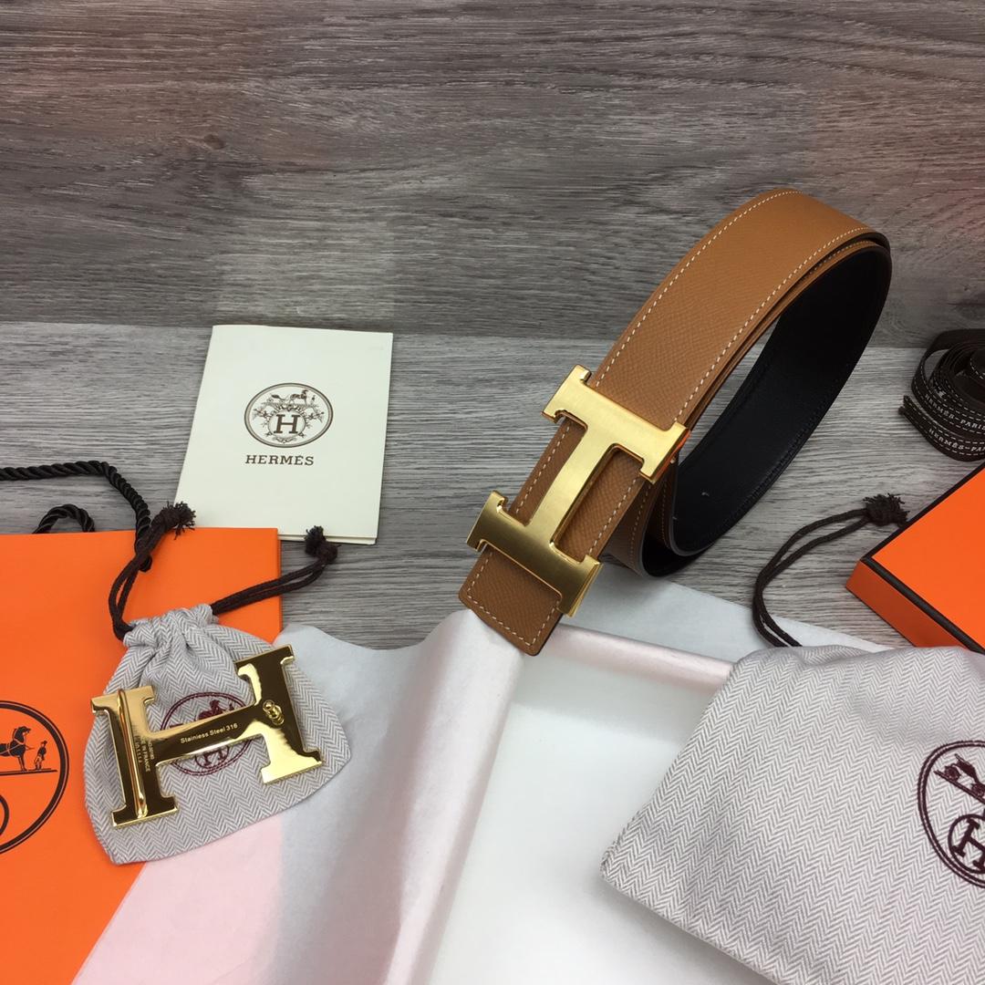 Hermes Brown Leather H Buckle Belt - PerfectKickZ