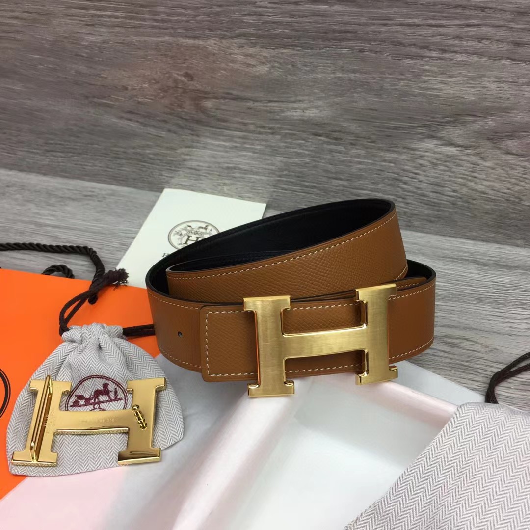Hermes Brown Leather H Buckle Belt - PerfectKickZ