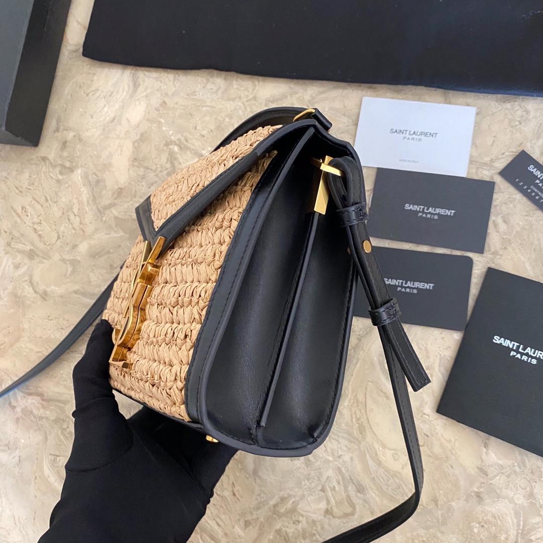 Saint Laurent Cassandra Mini Top Handle Bag In Raffia And Vegetable-Tanned Leather - PerfectKickZ
