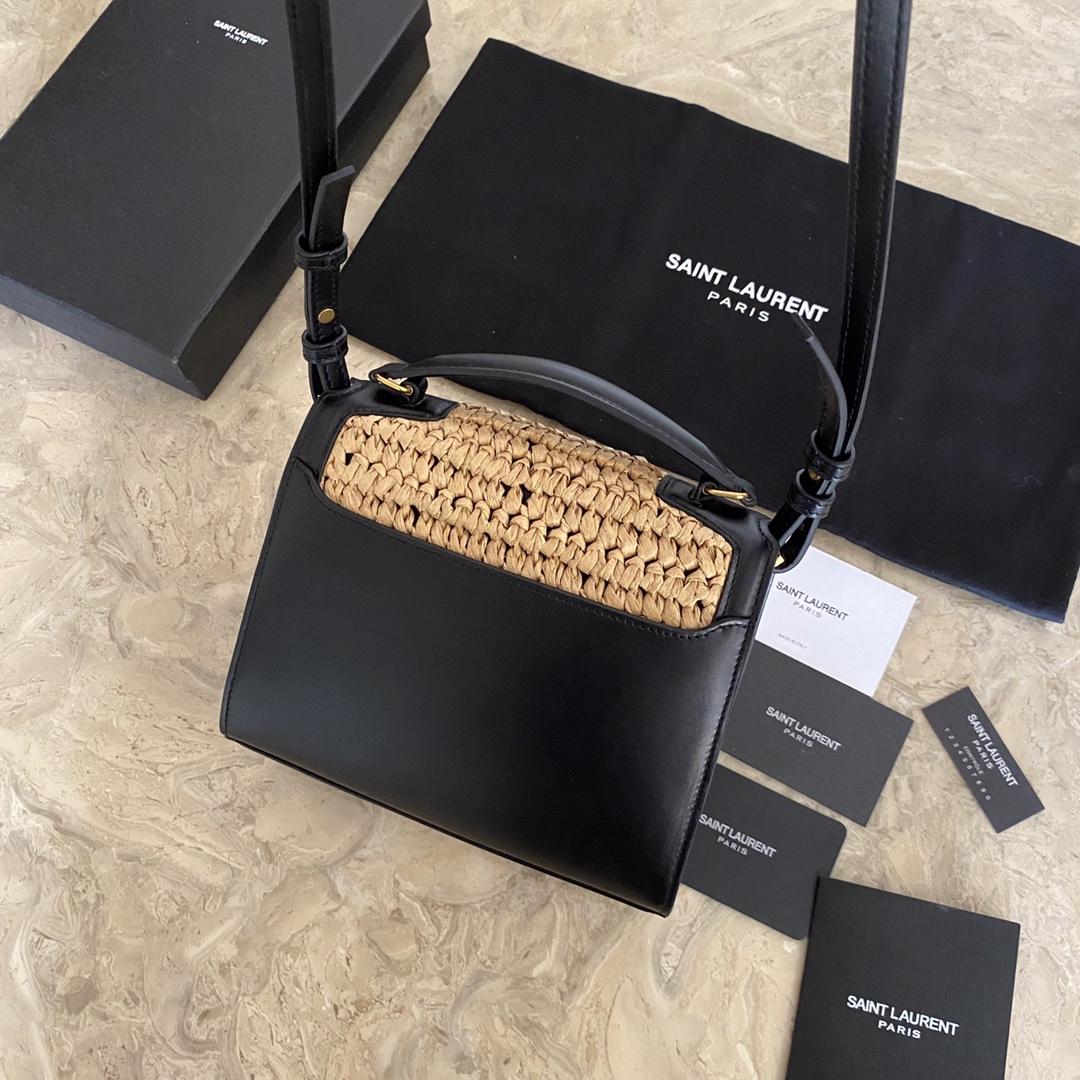 Saint Laurent Cassandra Mini Top Handle Bag In Raffia And Vegetable-Tanned Leather - PerfectKickZ
