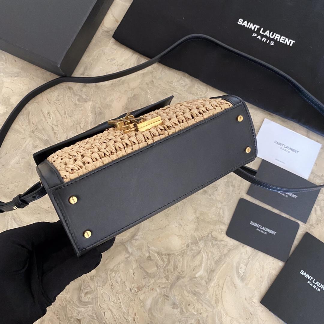 Saint Laurent Cassandra Mini Top Handle Bag In Raffia And Vegetable-Tanned Leather - PerfectKickZ