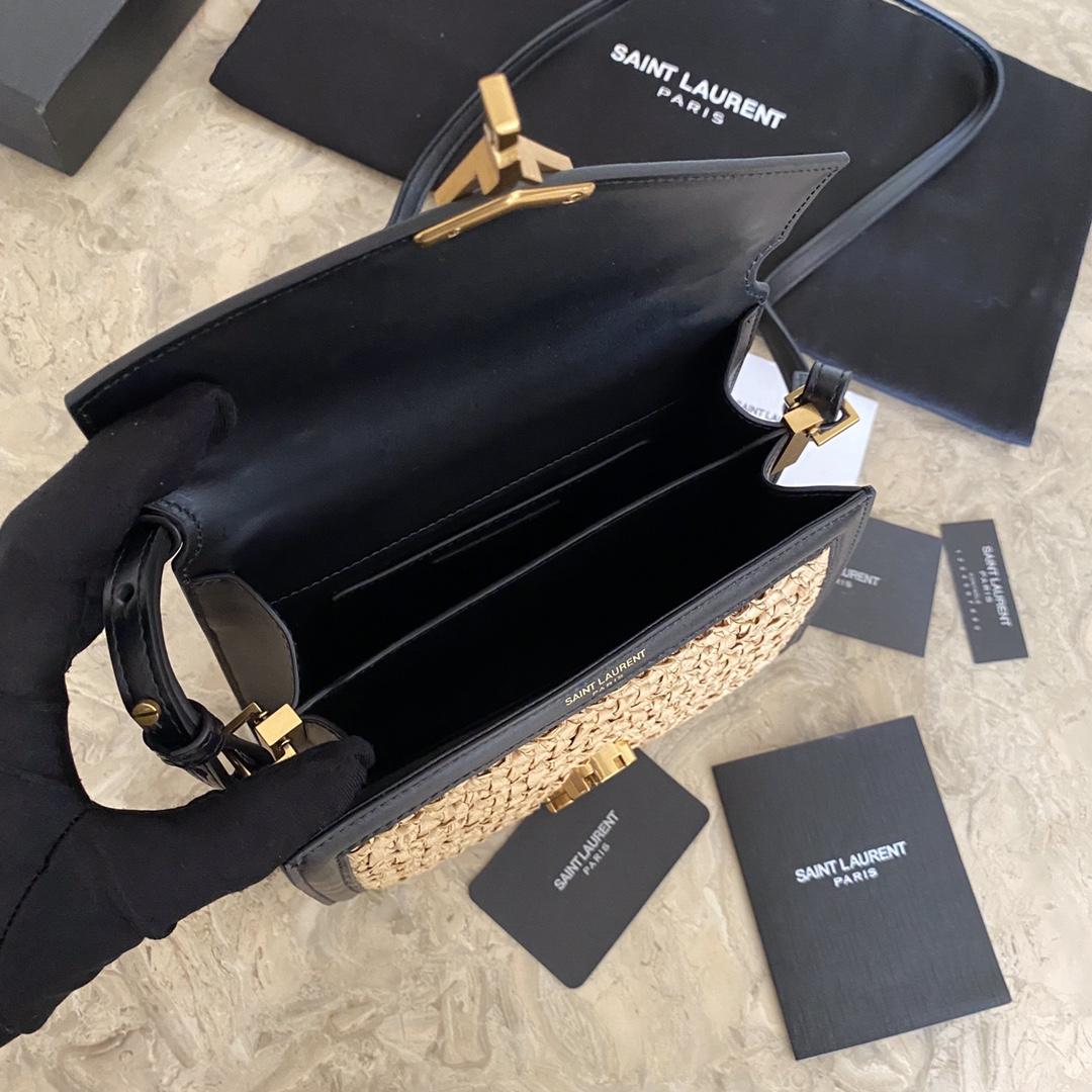 Saint Laurent Cassandra Mini Top Handle Bag In Raffia And Vegetable-Tanned Leather - PerfectKickZ