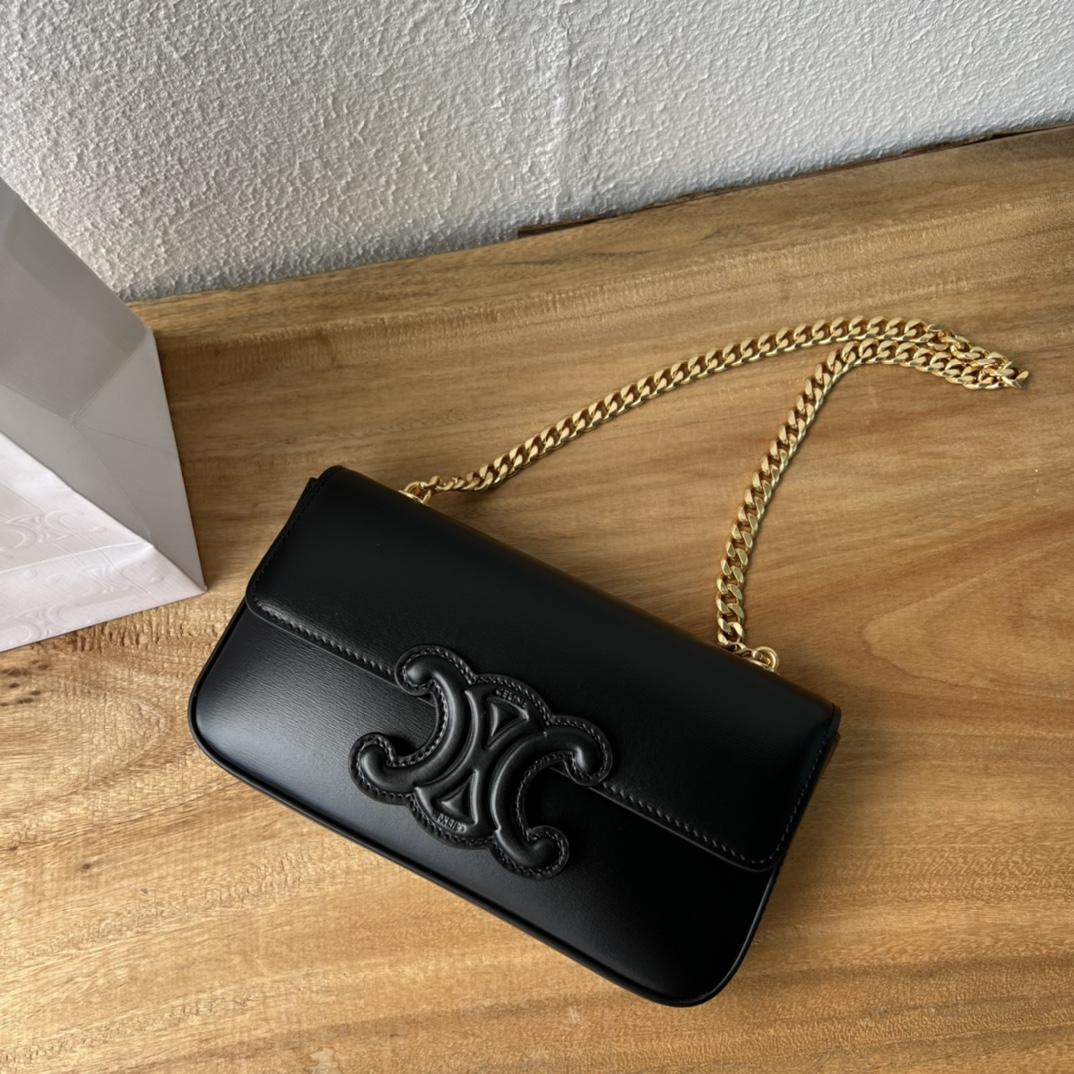 Celine Chain Shoulder Bag Cuir Triomphe In Shiny Calfskin - PerfectKickZ