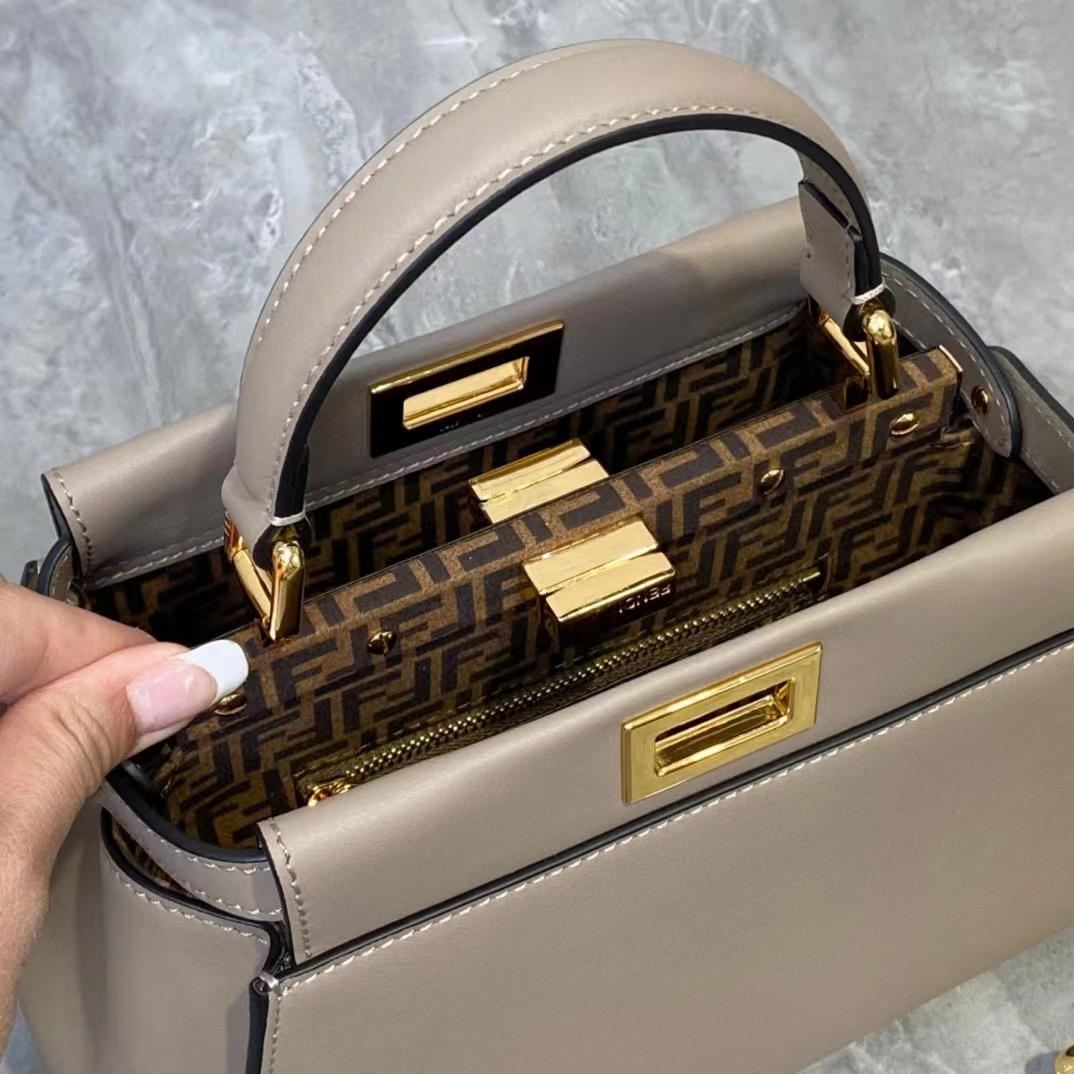 Fendi Peekaboo Mini Dove Gray Leather Bag - PerfectKickZ