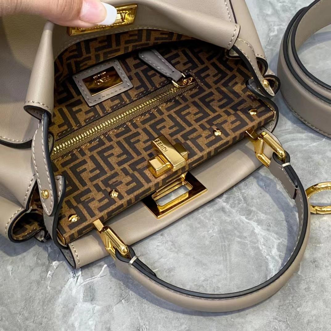 Fendi Peekaboo Mini Dove Gray Leather Bag - PerfectKickZ