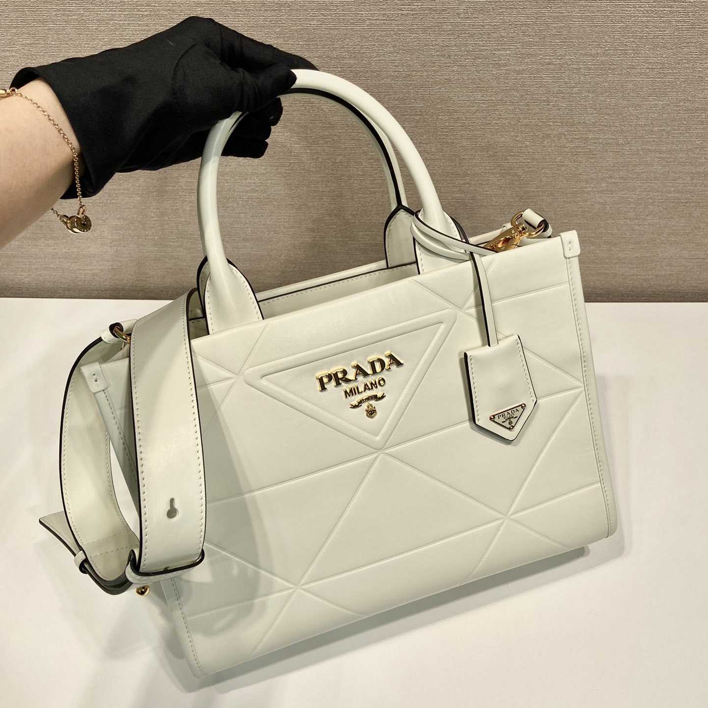 Prada Small Leather Prada Symbole Bag With Topstitching - PerfectKickZ