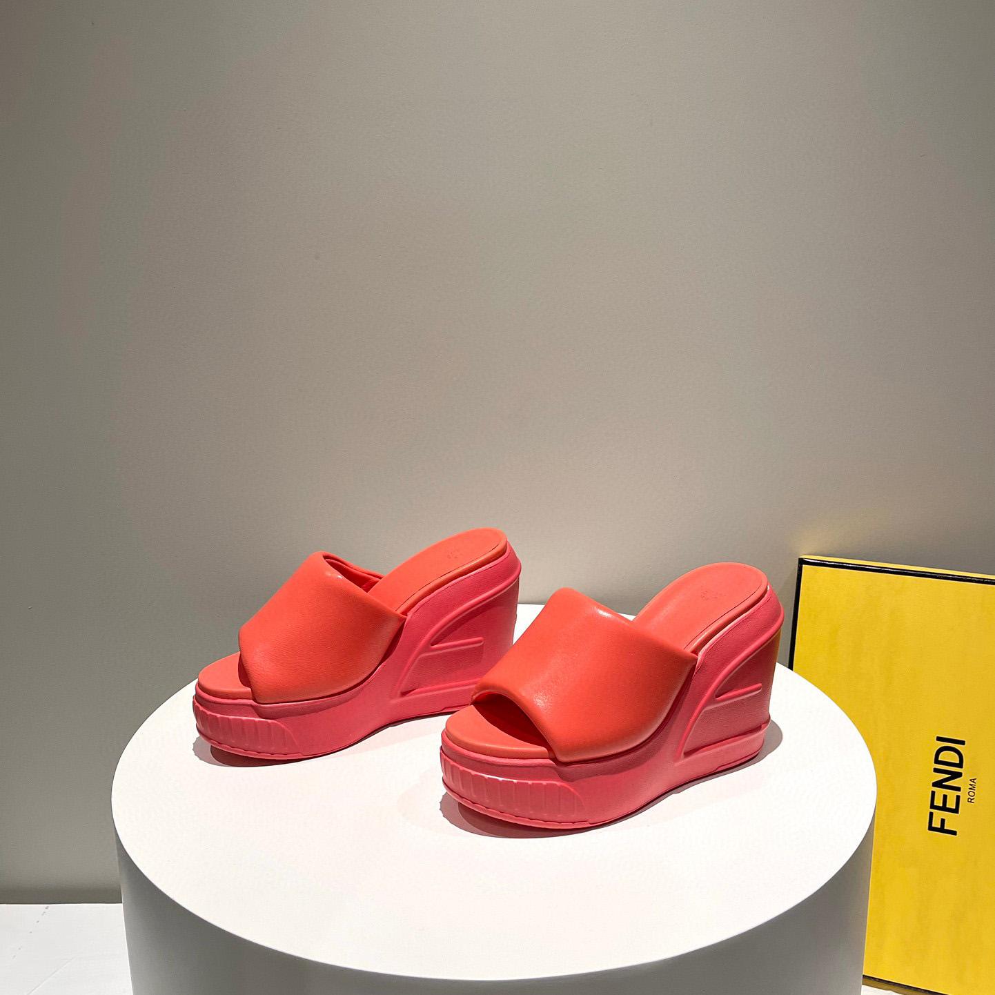 Fendi Fashion Show Red Nappa Leather Slides - 