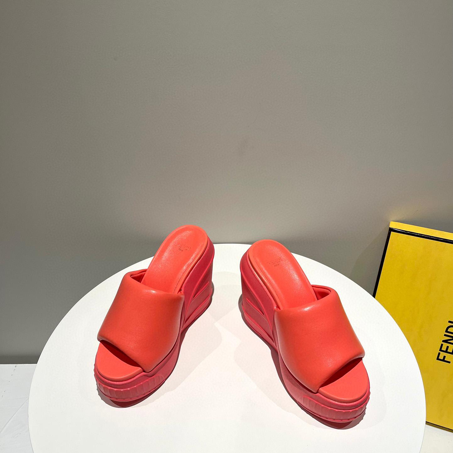 Fendi Fashion Show Red Nappa Leather Slides - 