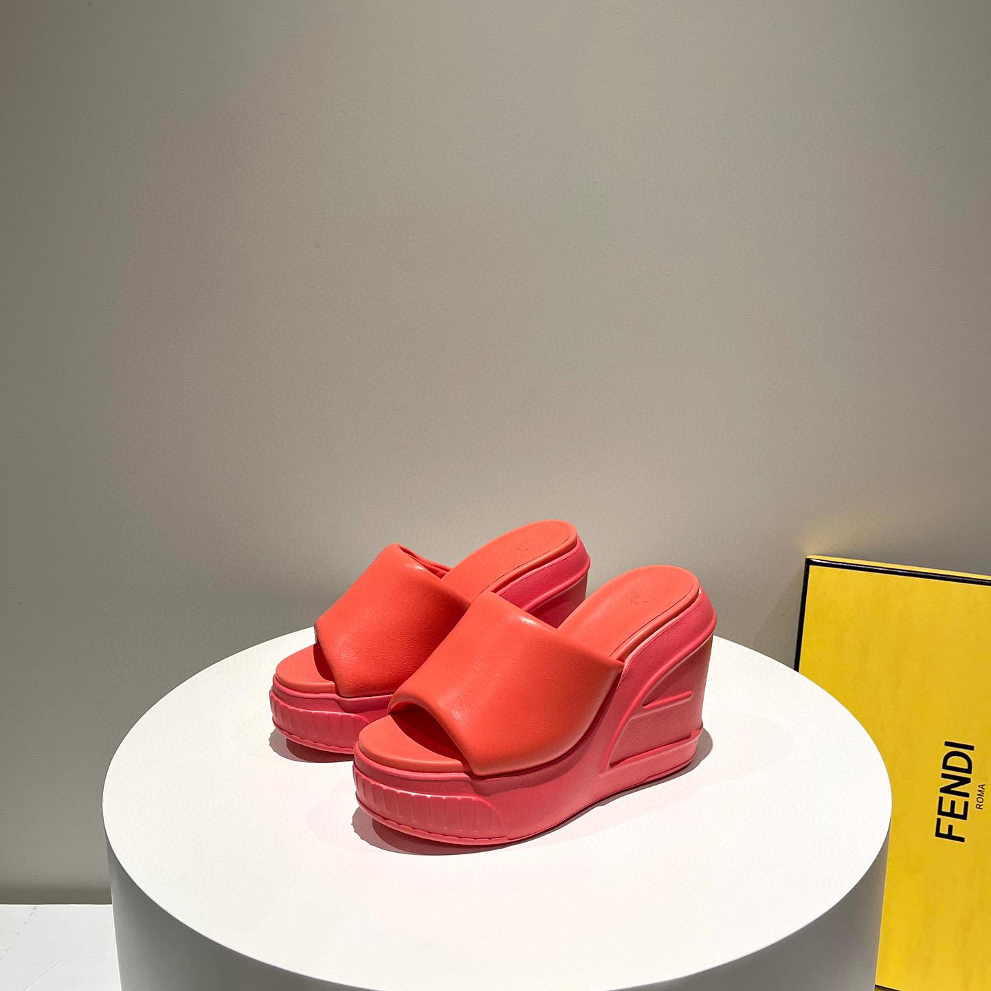 Fendi Fashion Show Red Nappa Leather Slides - 