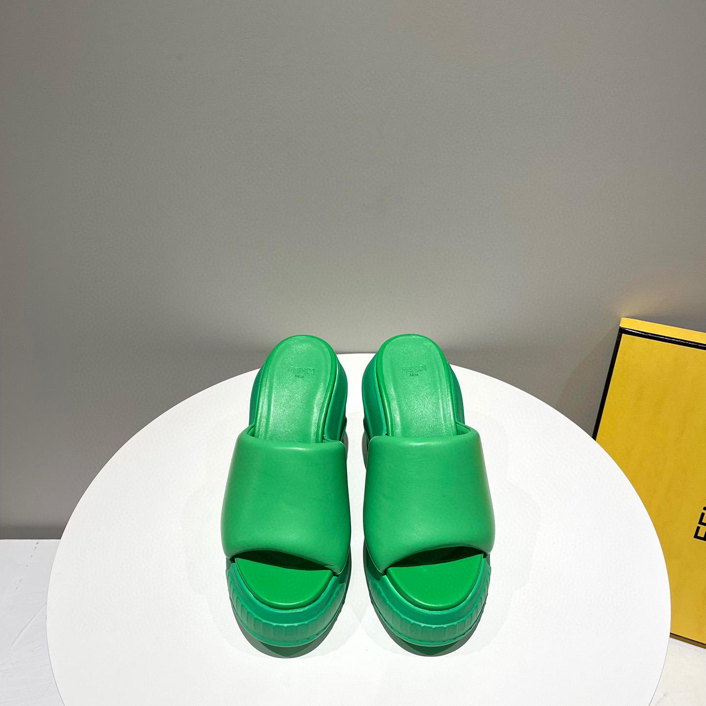 Fendi Fashion Show Green Nappa Leather Slides - PerfectKickZ
