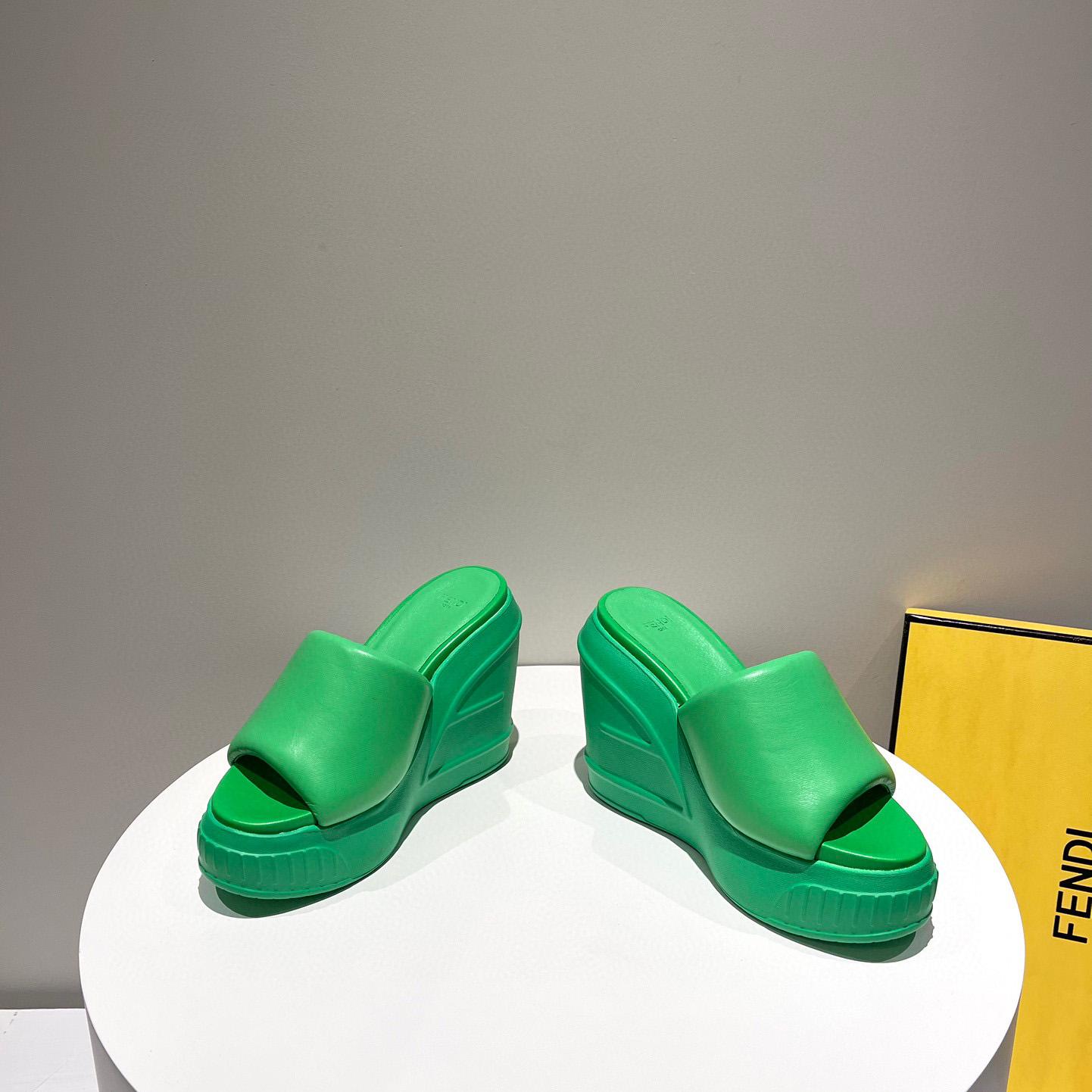 Fendi Fashion Show Green Nappa Leather Slides - PerfectKickZ