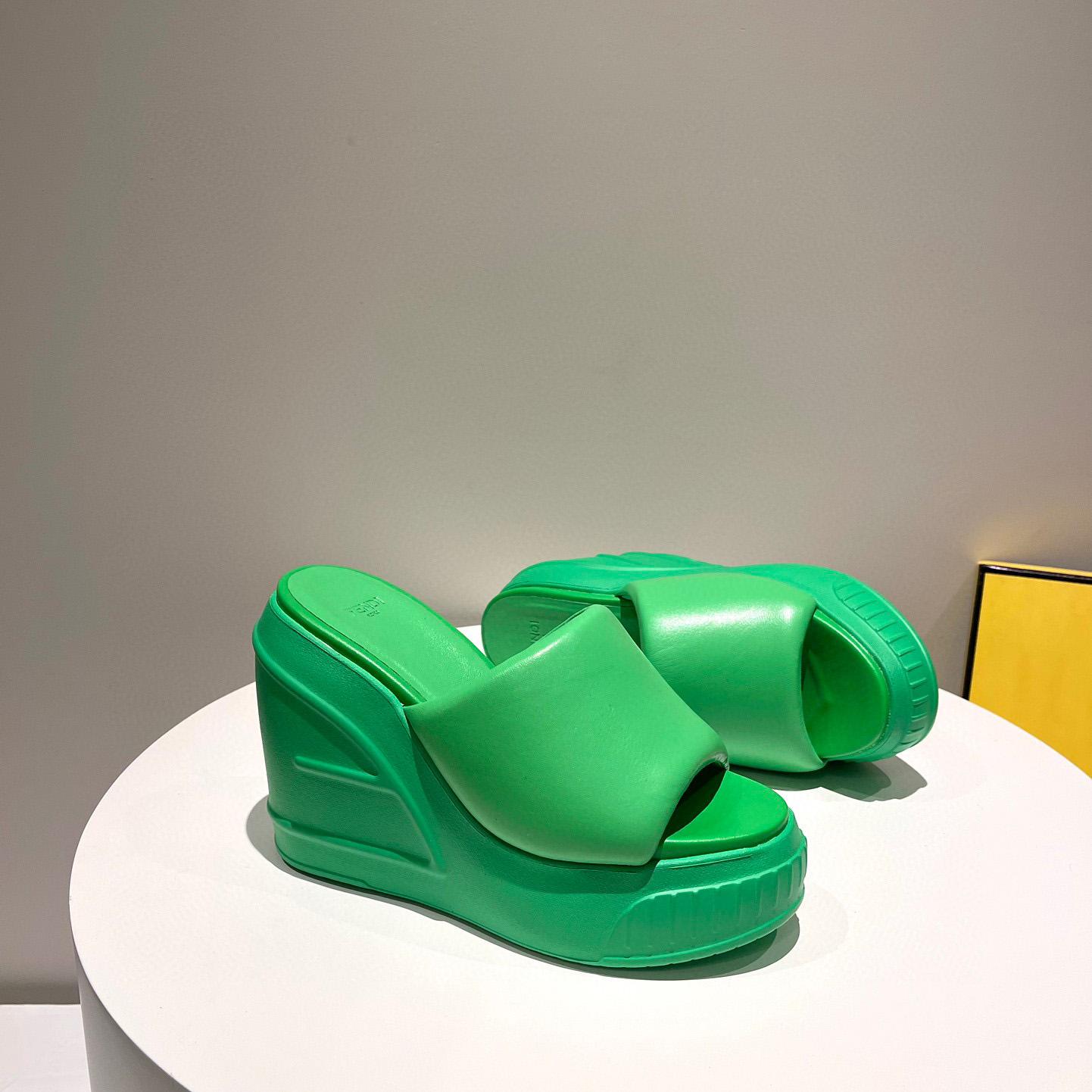 Fendi Fashion Show Green Nappa Leather Slides - PerfectKickZ
