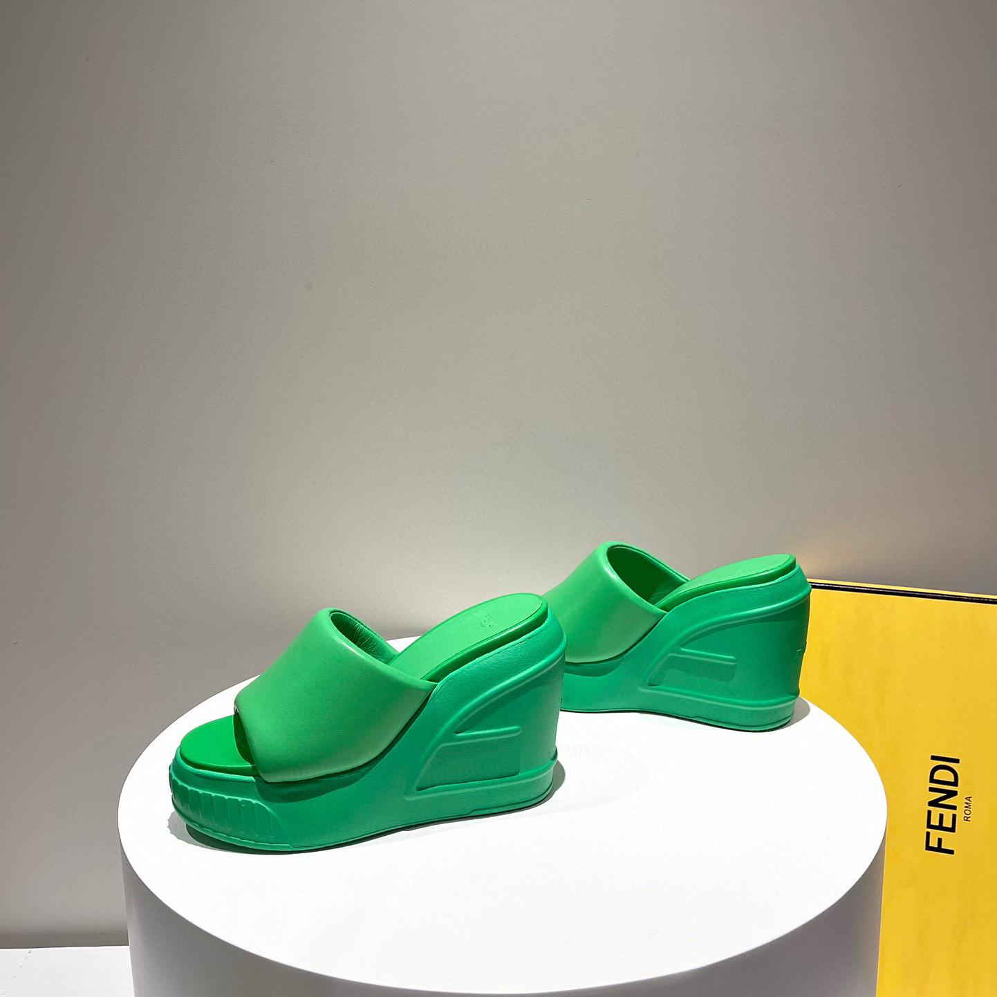 Fendi Fashion Show Green Nappa Leather Slides - PerfectKickZ