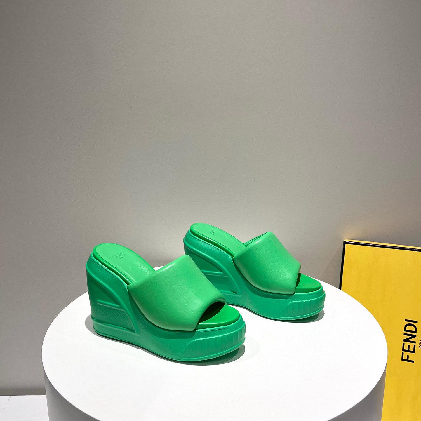 Fendi Fashion Show Green Nappa Leather Slides - PerfectKickZ