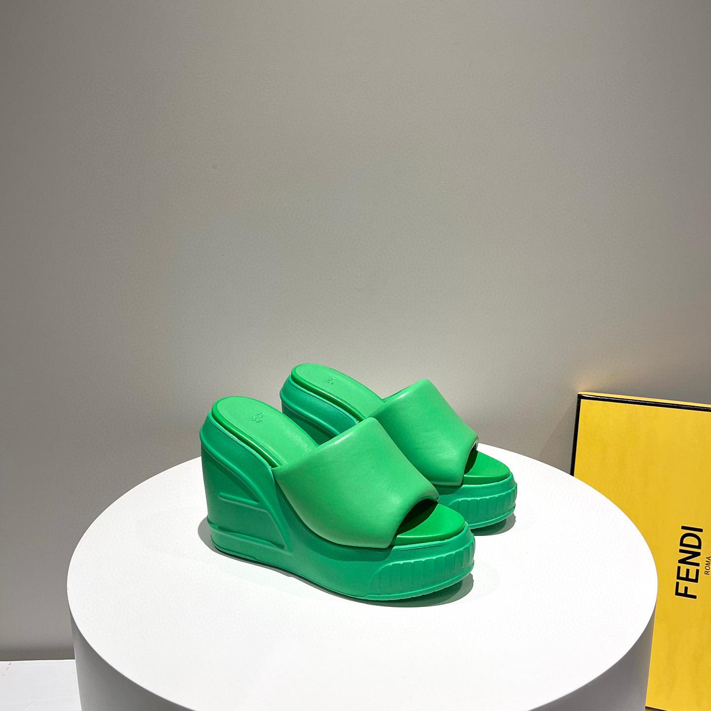 Fendi Fashion Show Green Nappa Leather Slides - PerfectKickZ