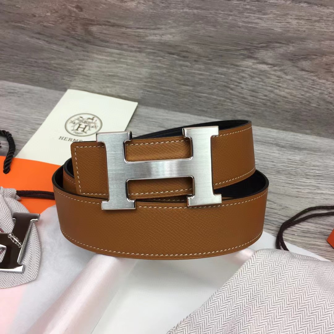 Hermes Brown Leather H Buckle Belt - PerfectKickZ