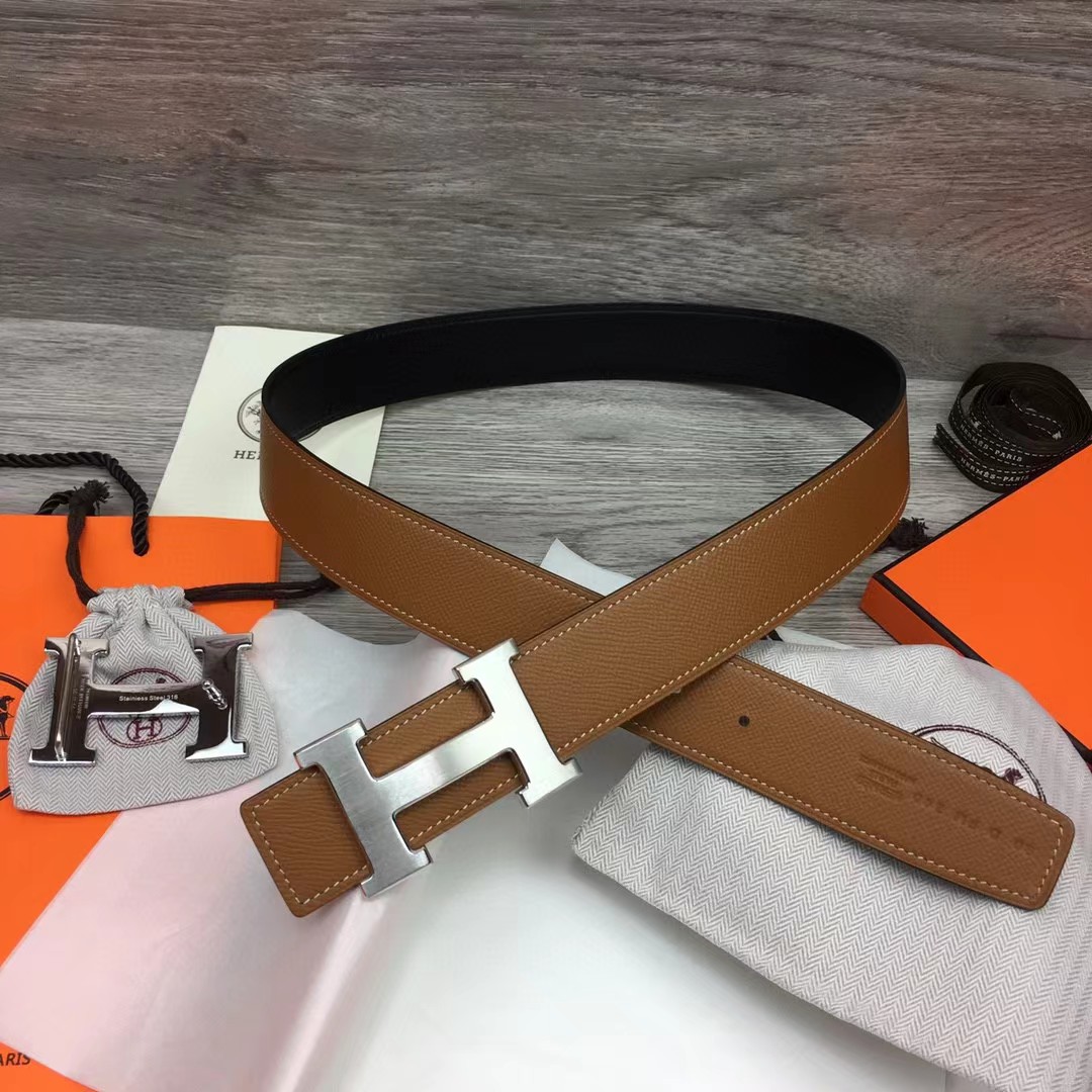 Hermes Brown Leather H Buckle Belt - PerfectKickZ