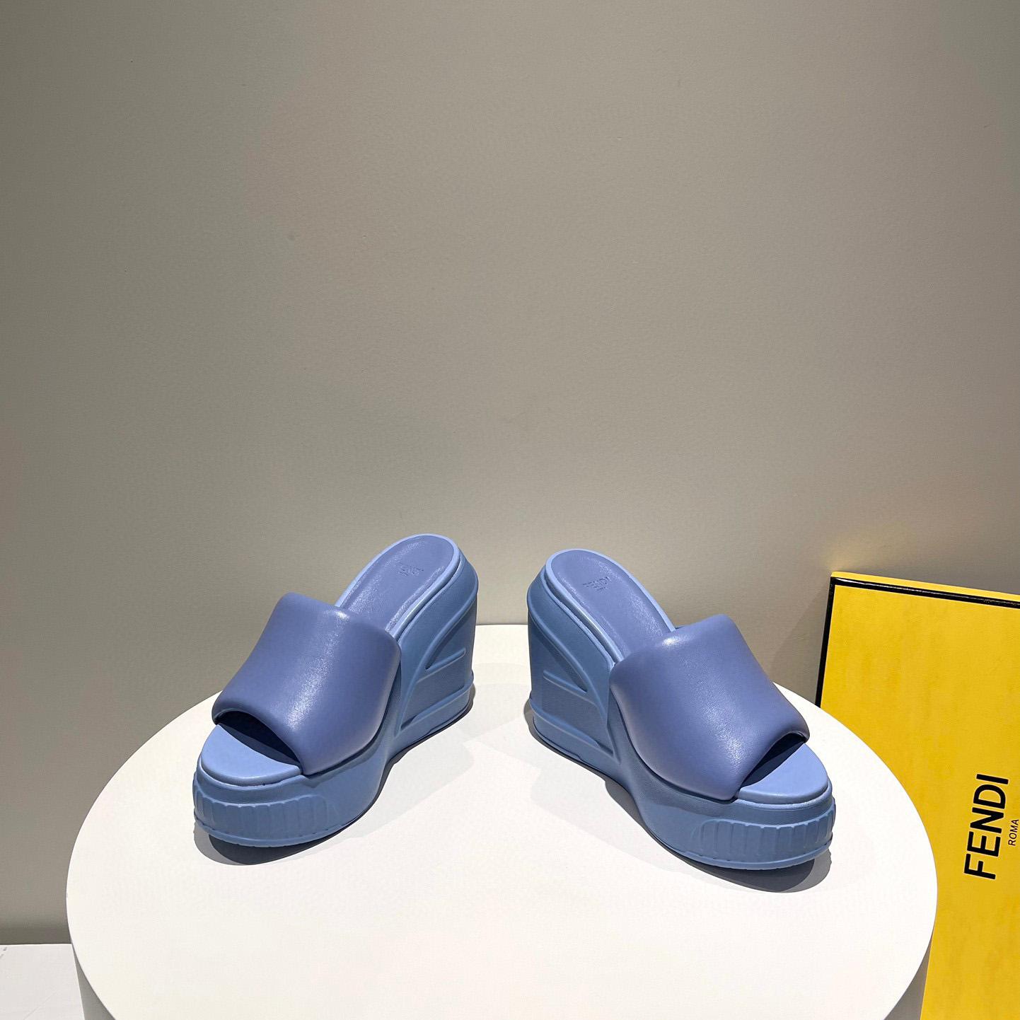 Fendi Fashion Show Blue Nappa Leather Slides - PerfectKickZ